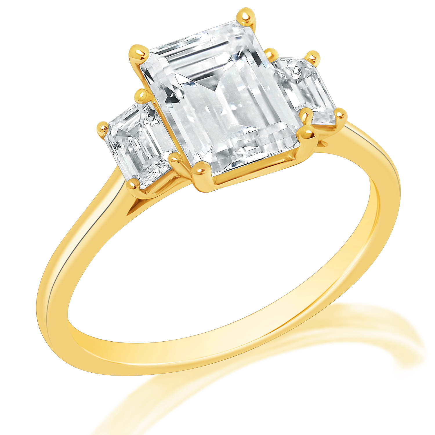Emerald Cut Diamond Three Stone Cathedral Set Engagement Rin
