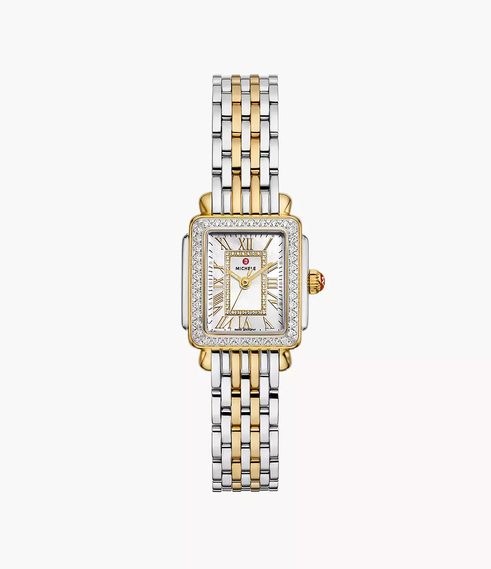 Michele Deco Mini Two-Tone 18k Gold Diamond Watch double strap Like New Michele Deco Madison Mini Diamond Two-Tone 18K Gold-Plated  main image 4