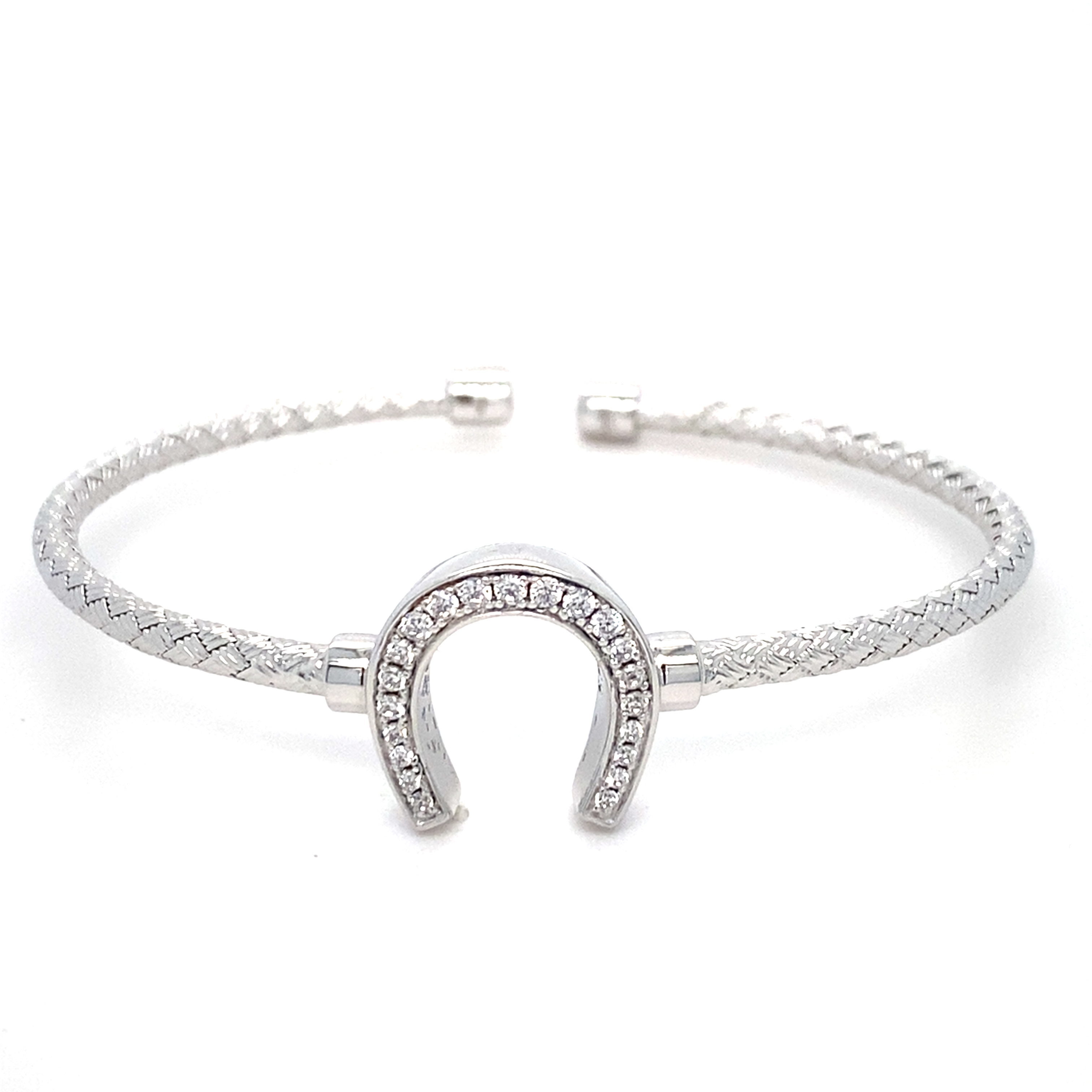 Sterling Silver Rhodium Plated Cubic Zirconia Horseshoe Brac 