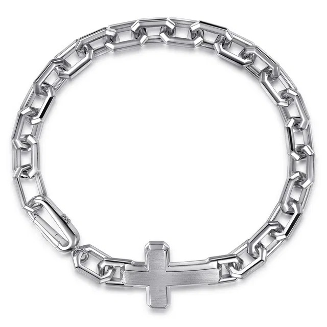 アクセサリー silver 925 cross chain bracelet Sterling Silver Men's Mix Faceted Link Chain Bracelet with C