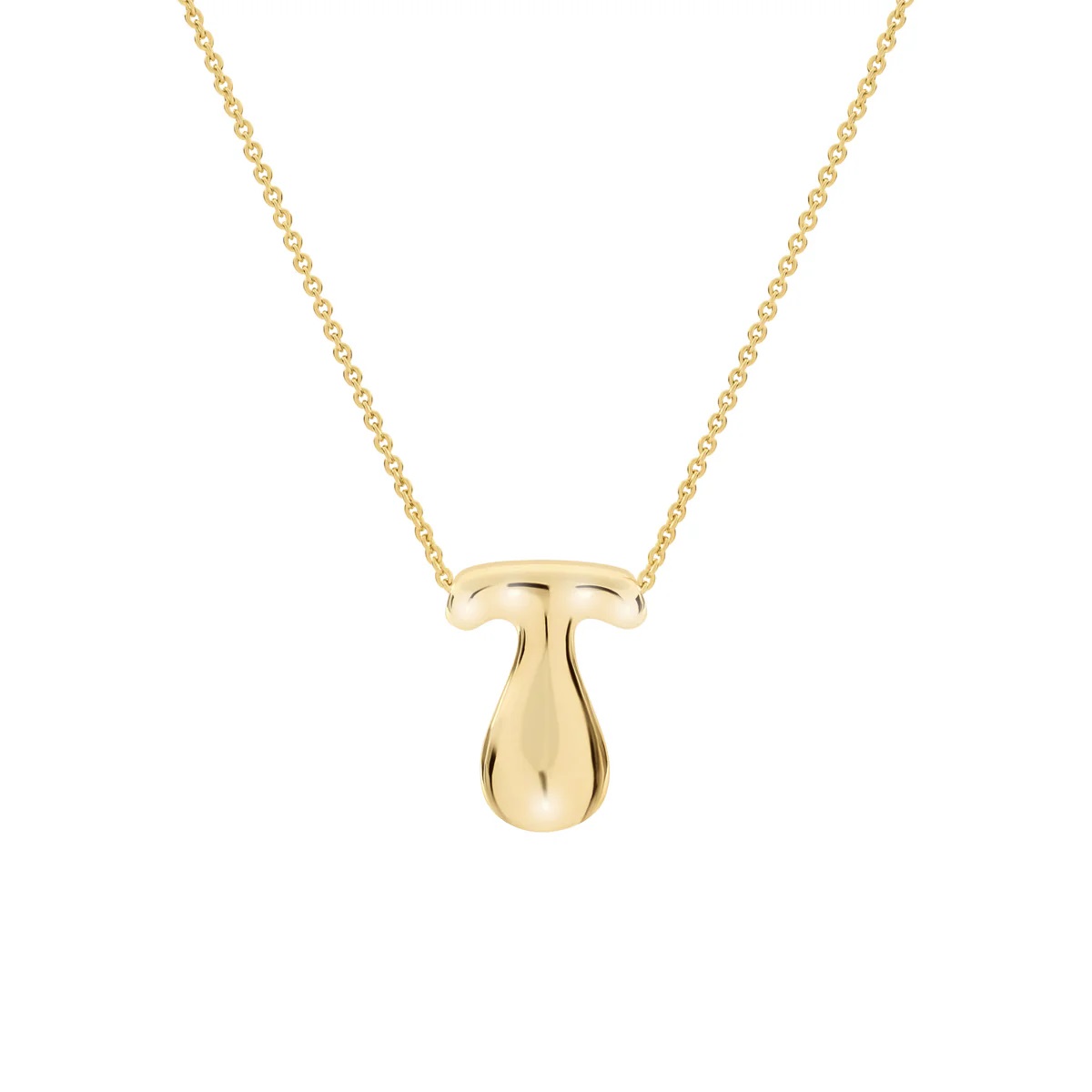 Bubble Letter Letter T Necklace Gold 14K Yellow Gold Over Plated