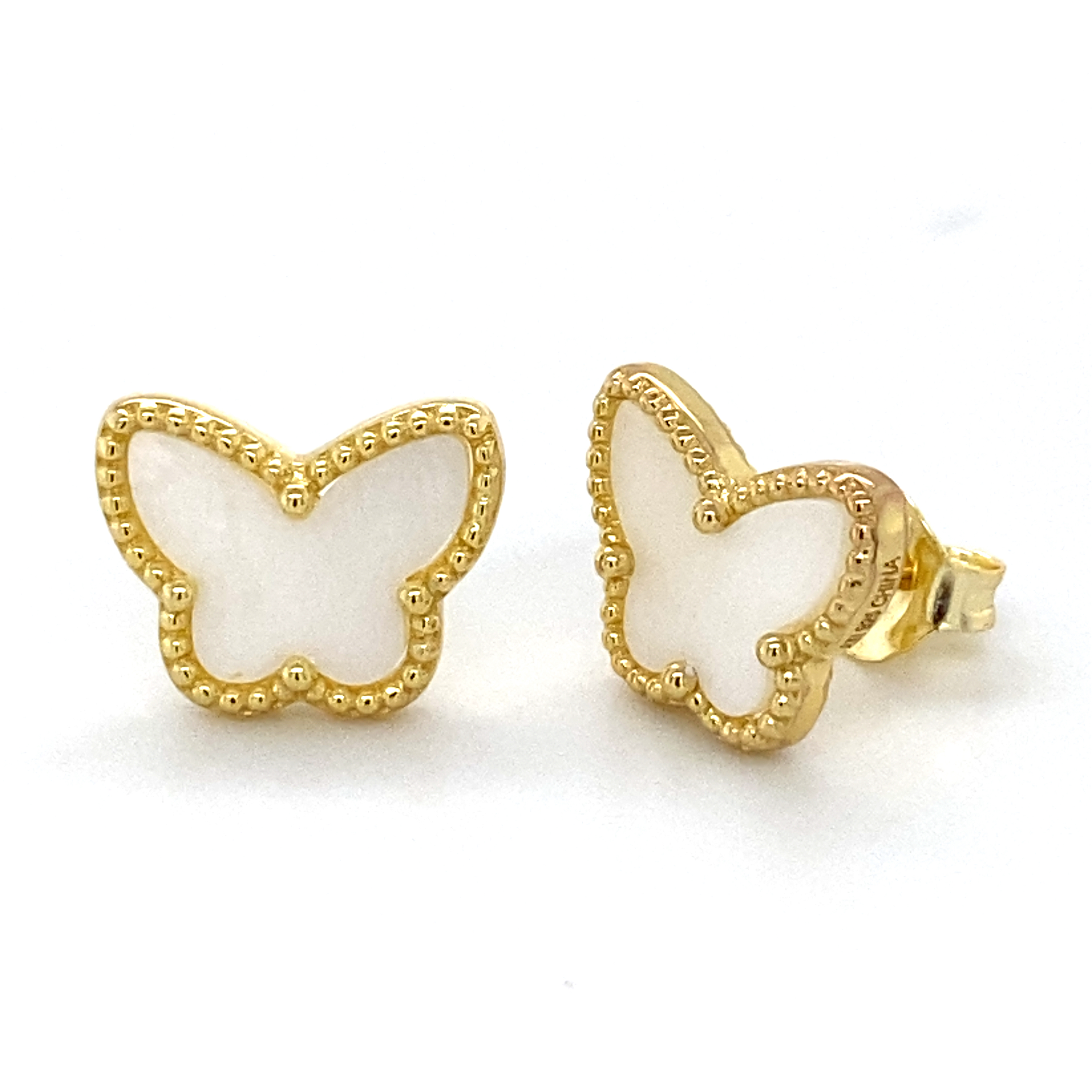 Sterling Silver Gold Plated Mother of Pearl Butterfly Earrin