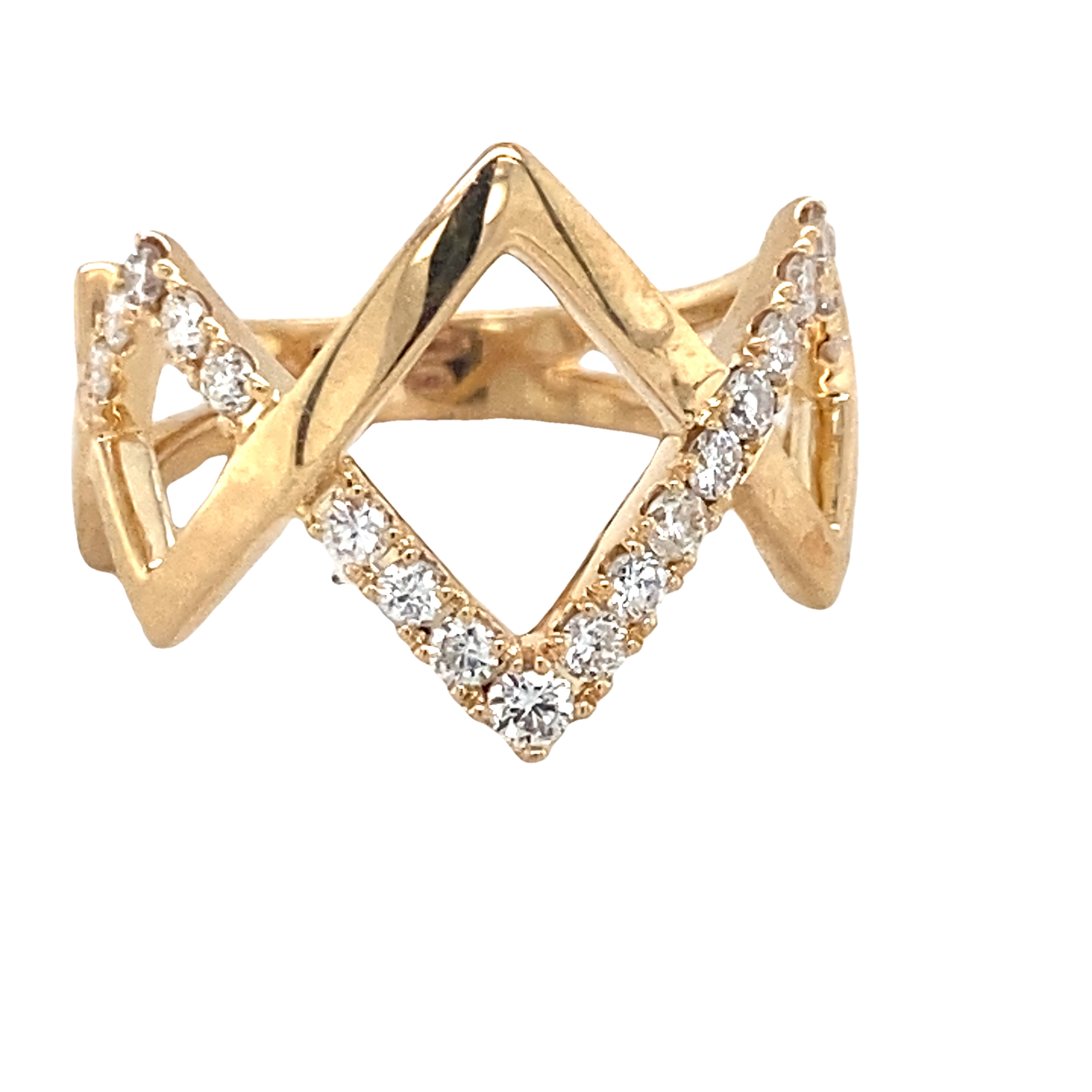 14K Yellow Gold Double Zigzag Diamond Fashion Ring Hannoush