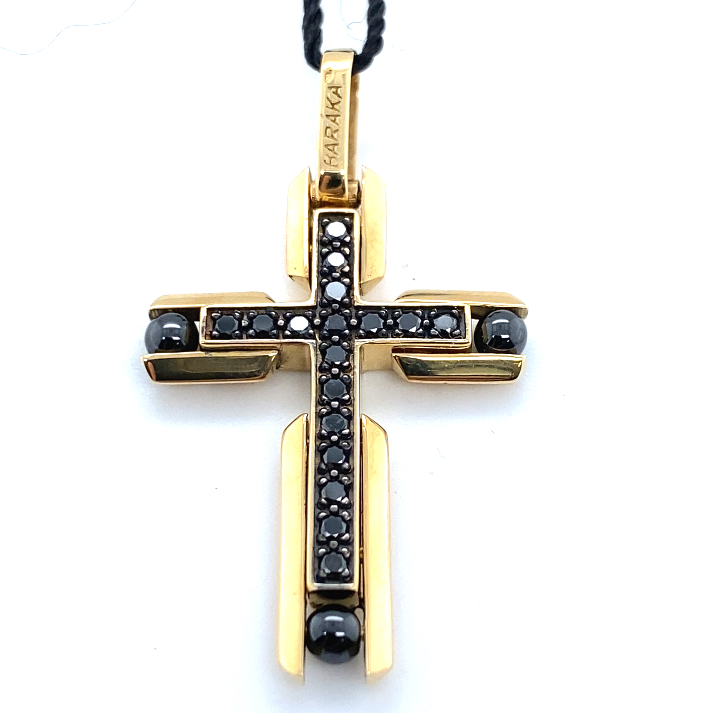 Baraka Men's Yellow Gold and Black Diamond Cross Pendant