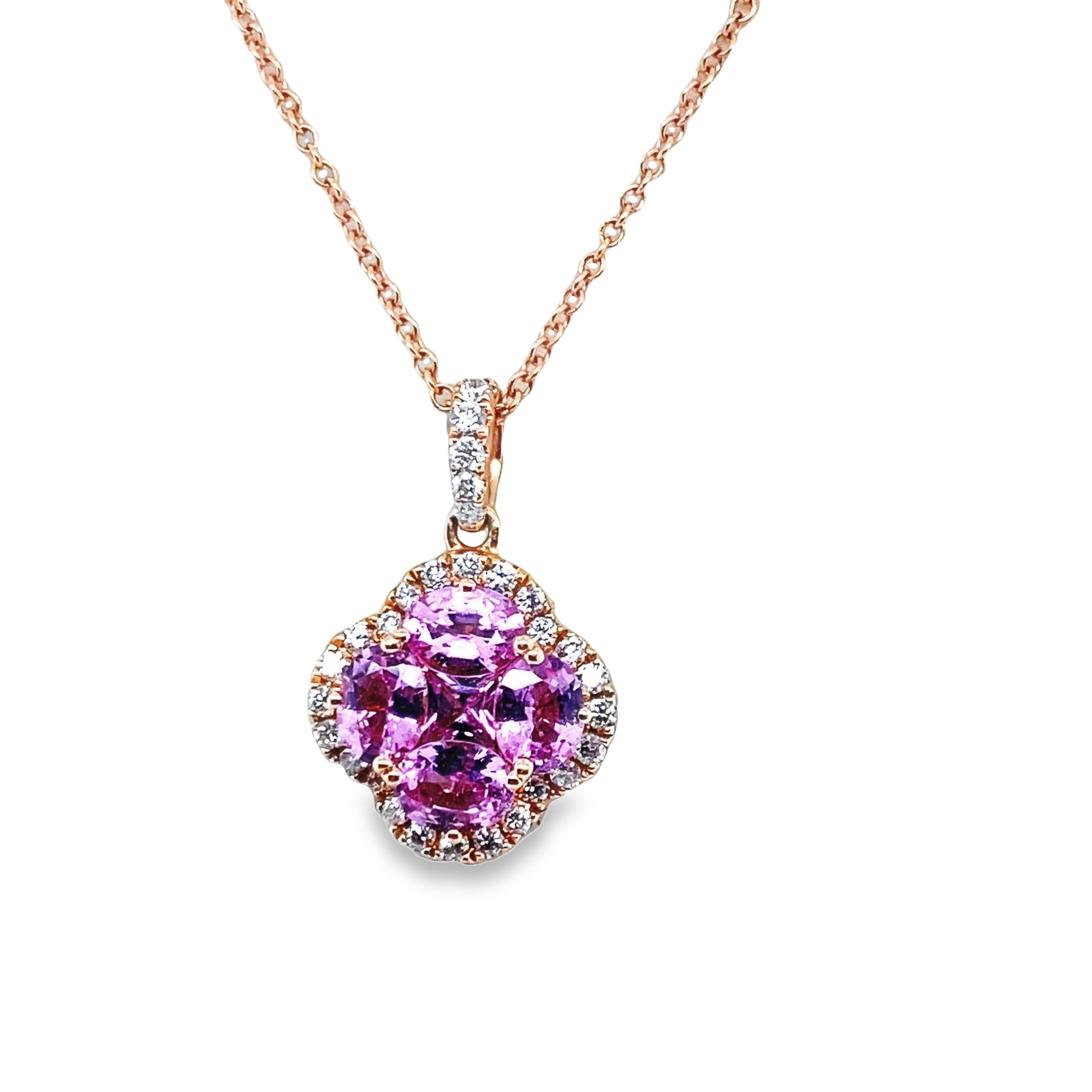 18K Rose Gold Pink Sapphire Diamond Pendant 001-265-00360