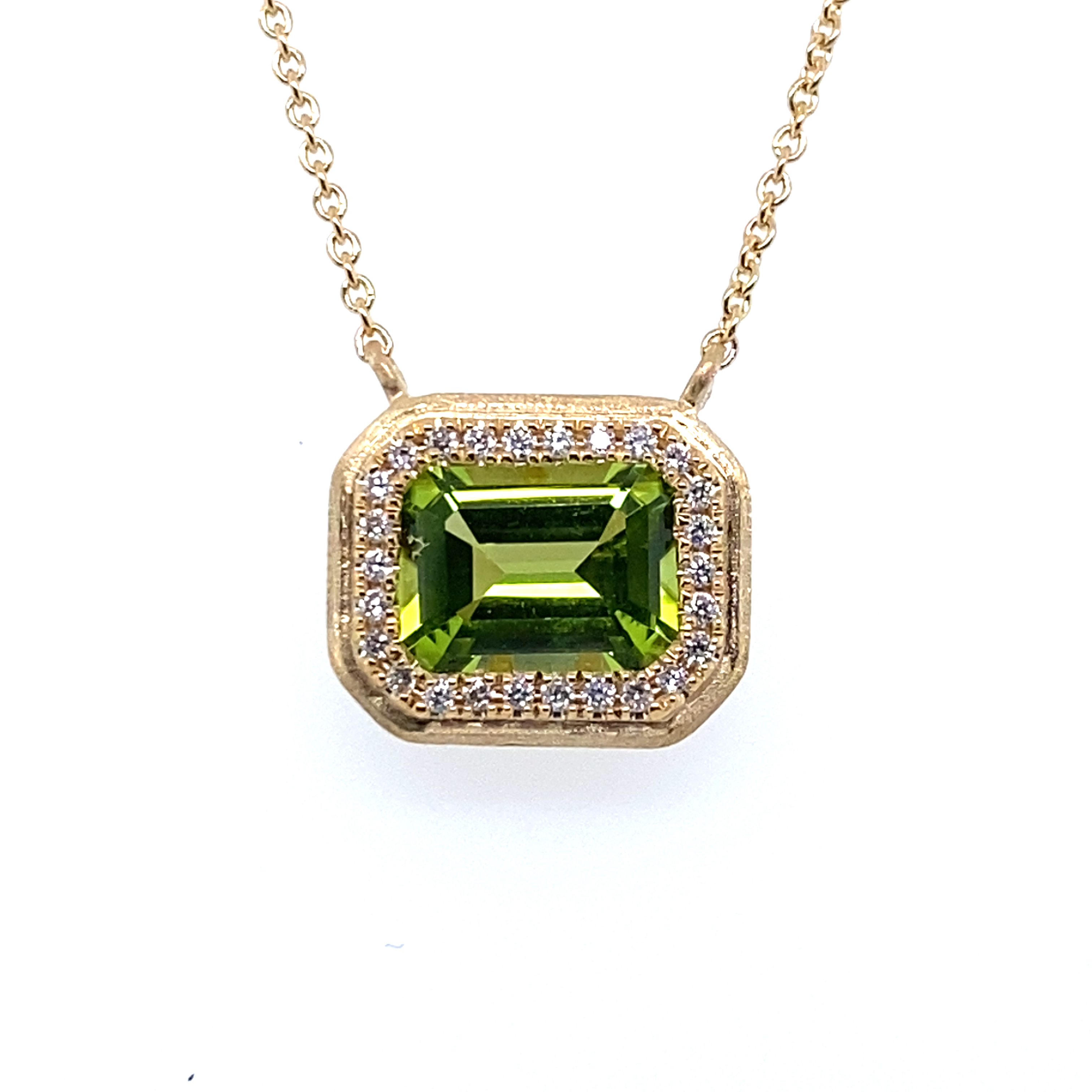 14K Yellow Gold Peridot Diamond Pendant Necklace Hannoush