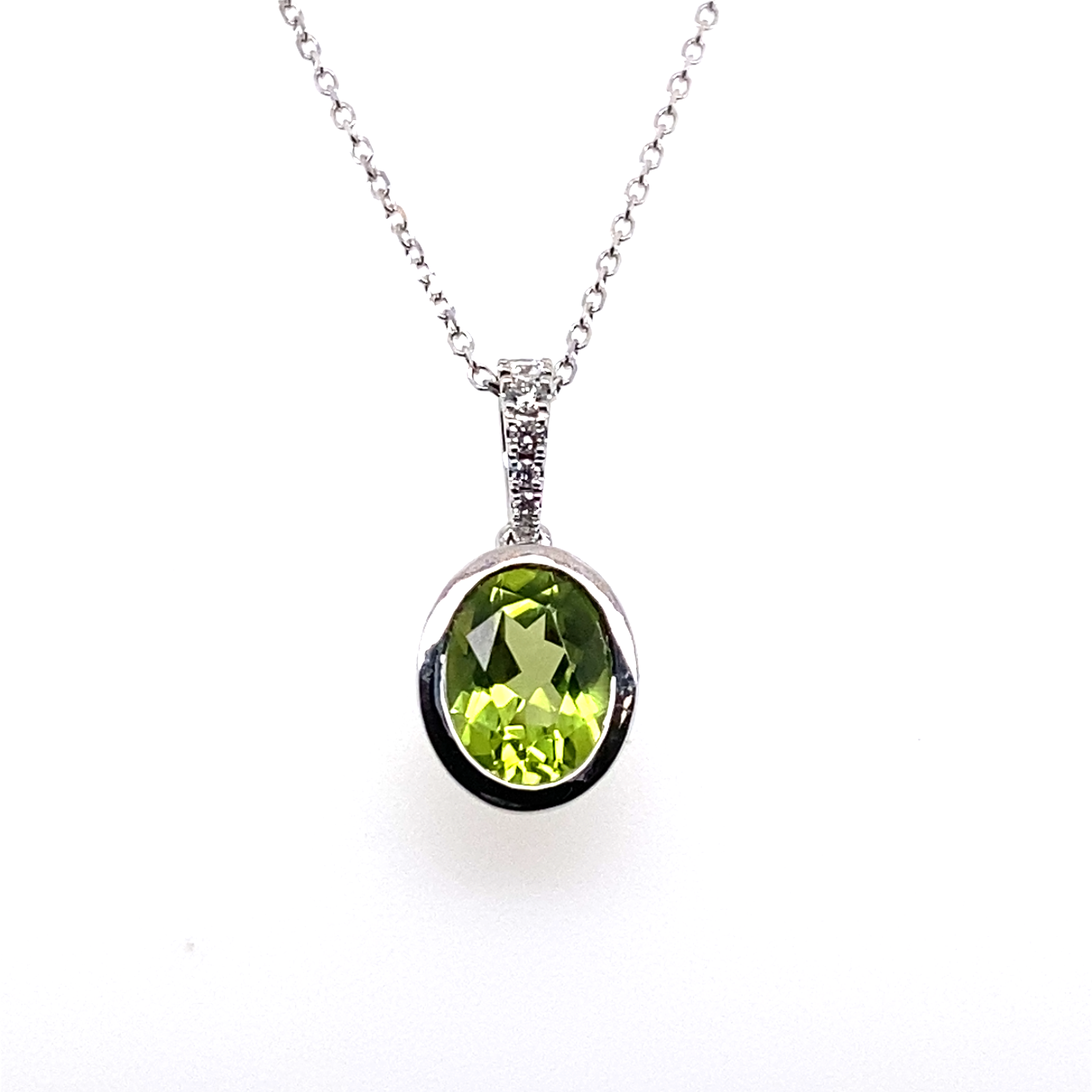 14K White Gold Peridot and Diamond Pendant Necklace Hannoush