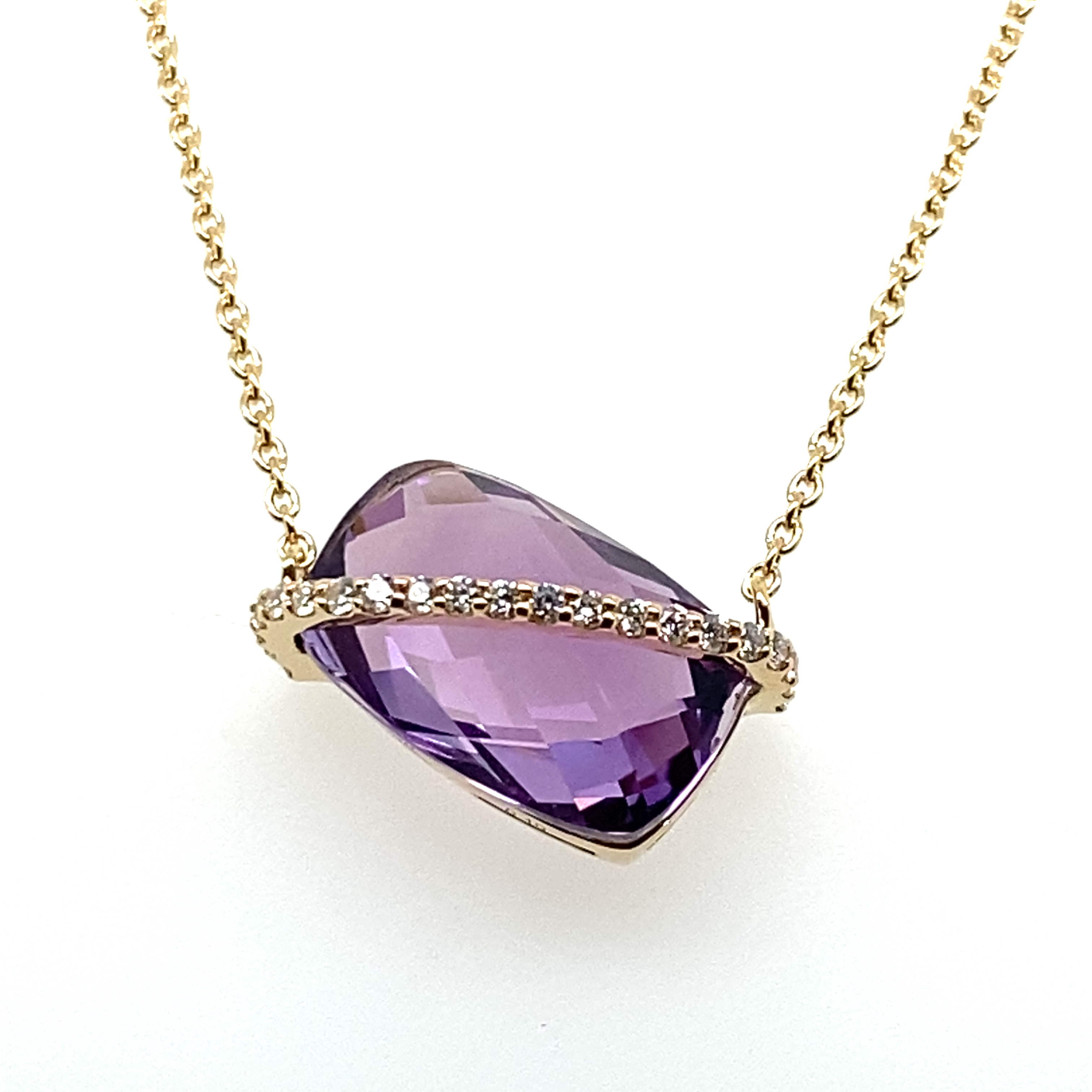 14K Yellow Gold Amethyst and Diamond Pendant Necklace Hannoush