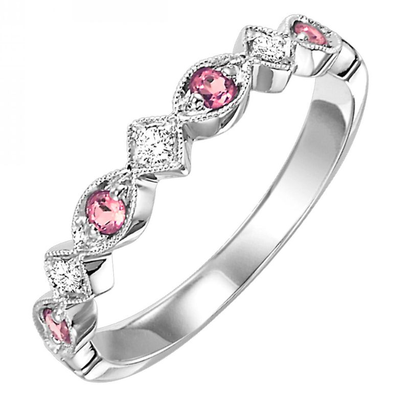 Diamond and Pink Tourmaline Stackable Ring October Birthst