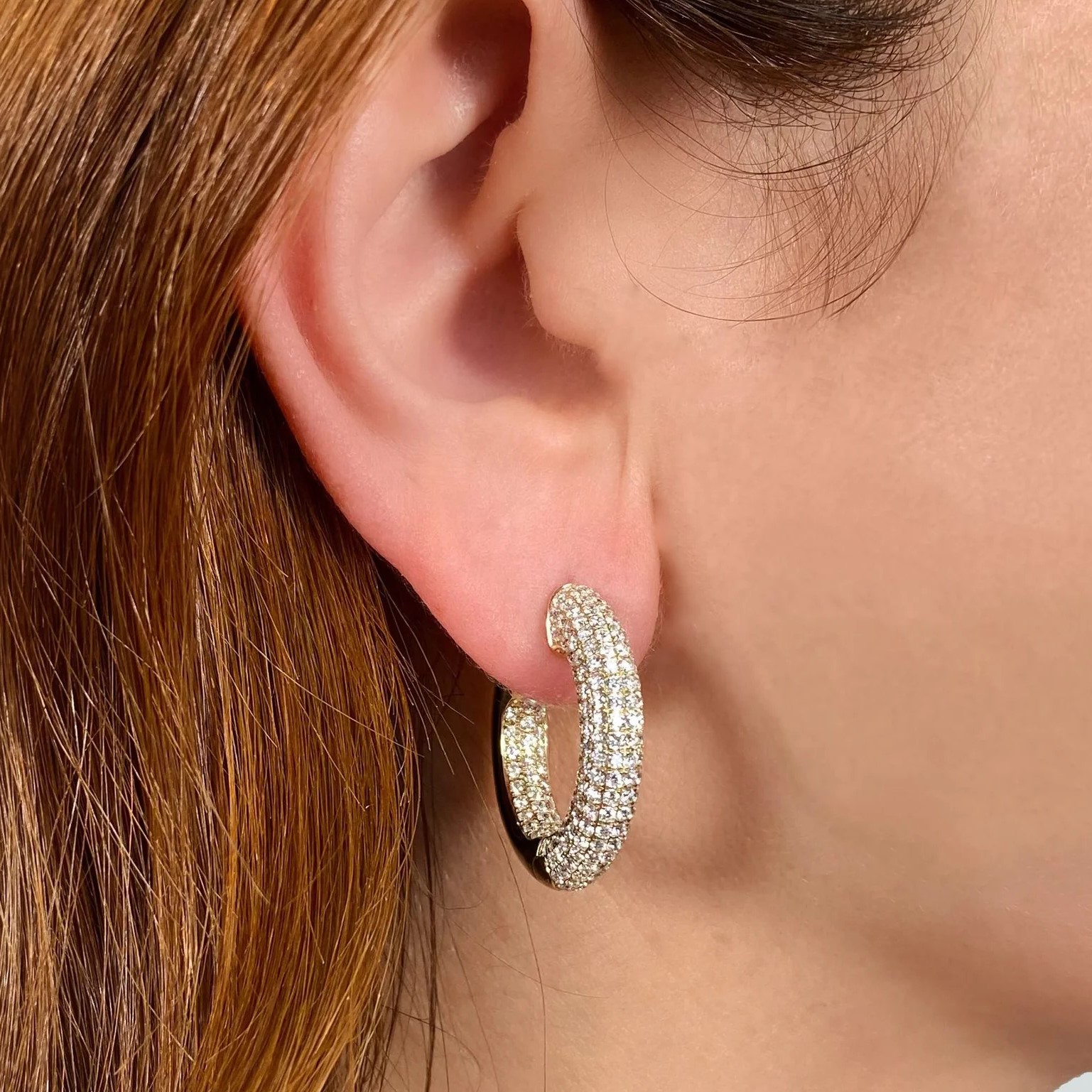 送料関税込【AMY O】Pave and Hoop Single Earring☆国内発送♪ Single Earrings, 14K Gold Earrings, Small Hoop Earrings