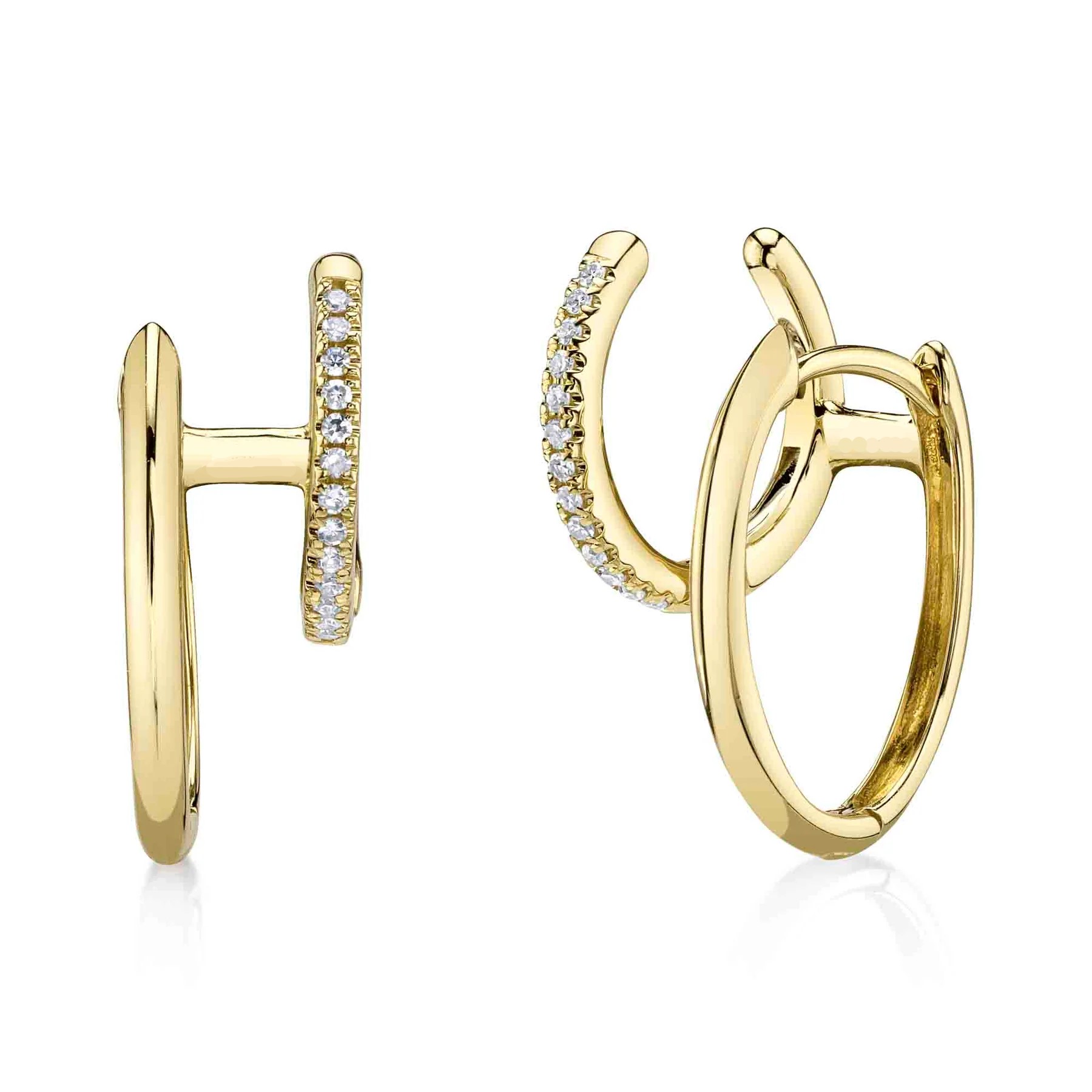 thumbnail image 2 of Cute Earrings 2 Pairs Gold Huggie Hoop Earrings With Diamond Studs 2 of 14