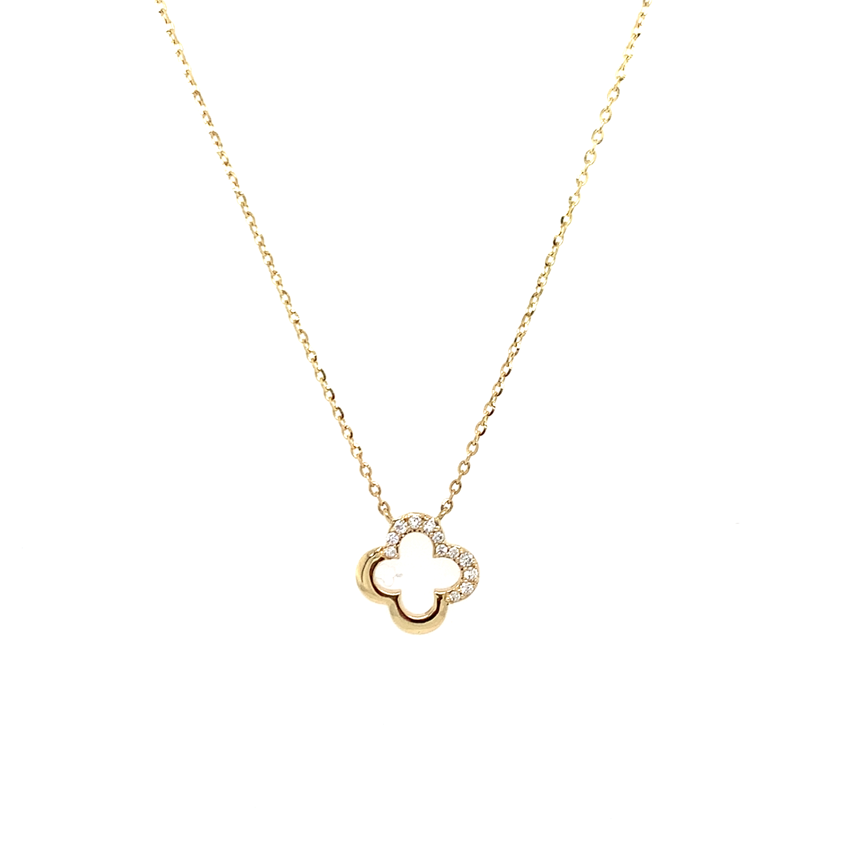Diamond Pave Open Quatrefoil Necklace 001-165-02732 14KY | Hingham 