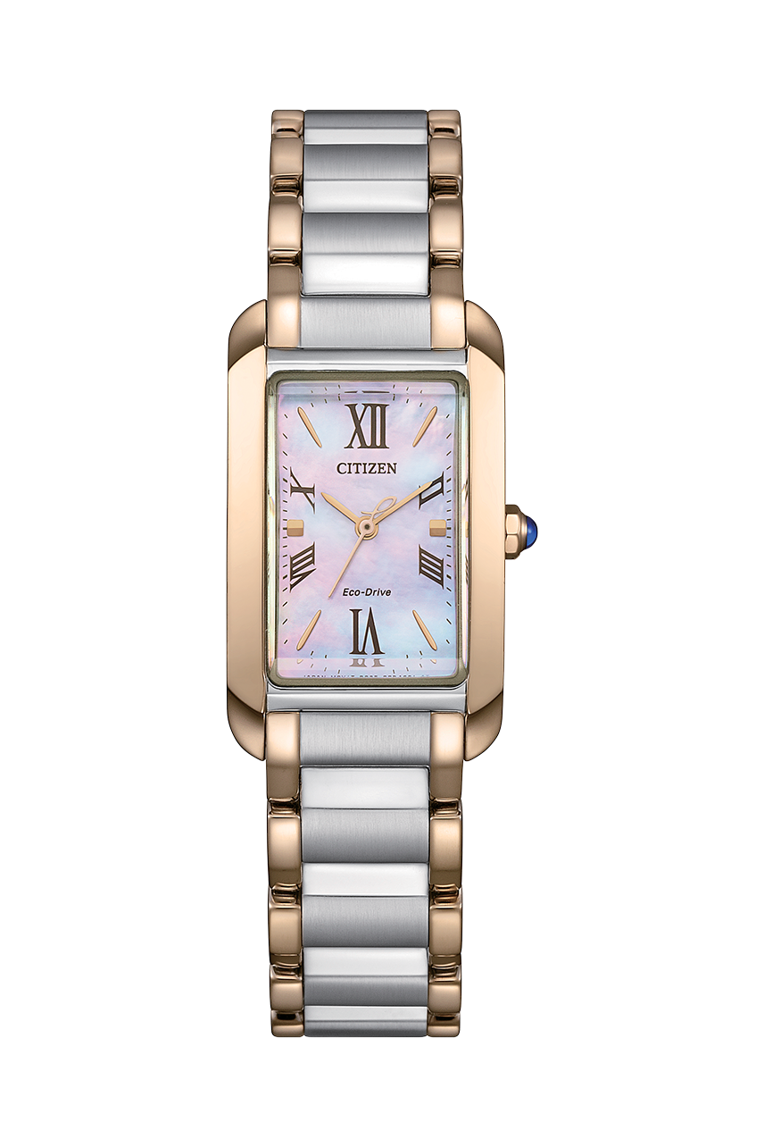 Stylish rose gold tone & stainless steel rectangular case w