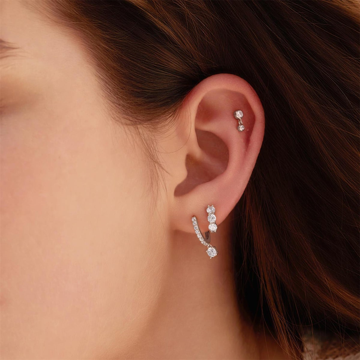 Ania Haie Luna Gaze Silver Trio Sparkle Huggie Hoop Earrings 