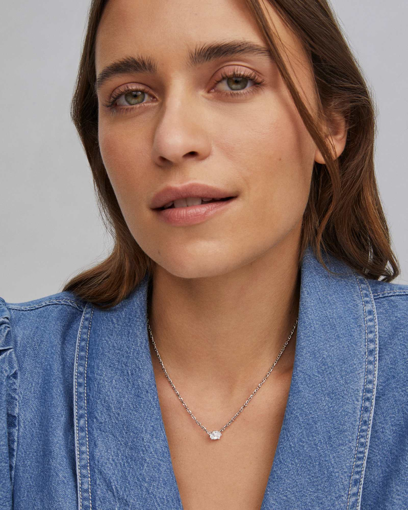 Kendra Scott Cailin Pendant Necklace - Silver White Crystal