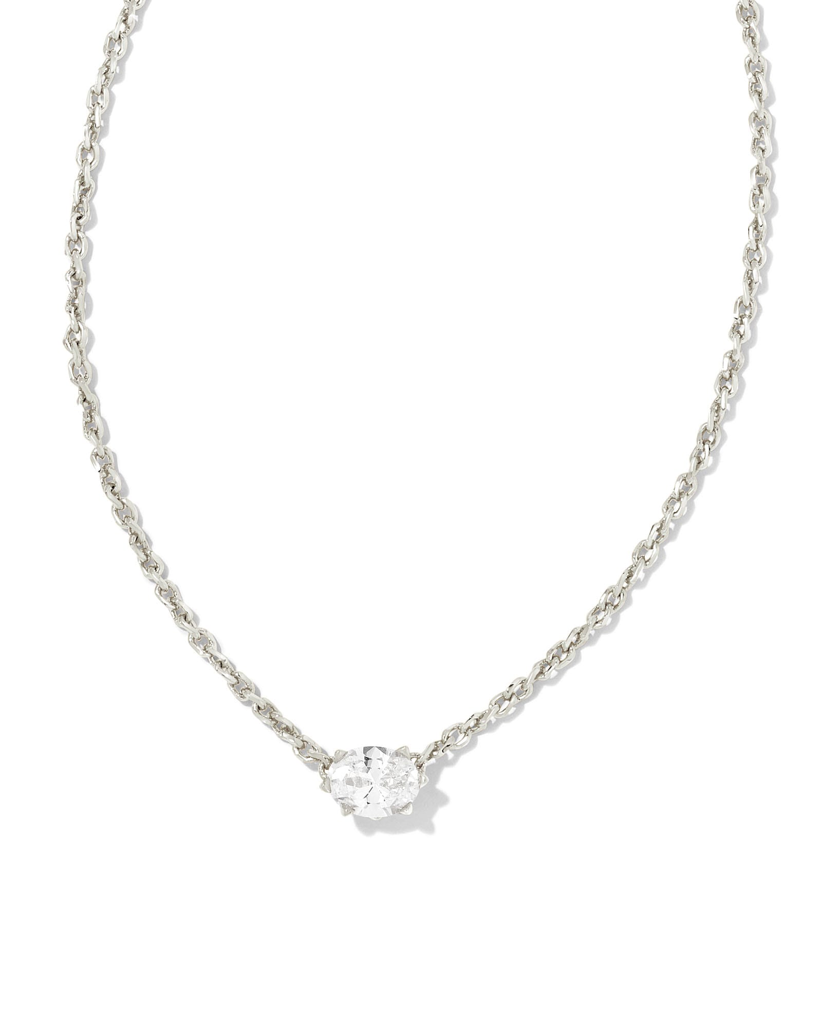 Cailin Silver Pendant Necklace in White Crystal by Kendra Sc