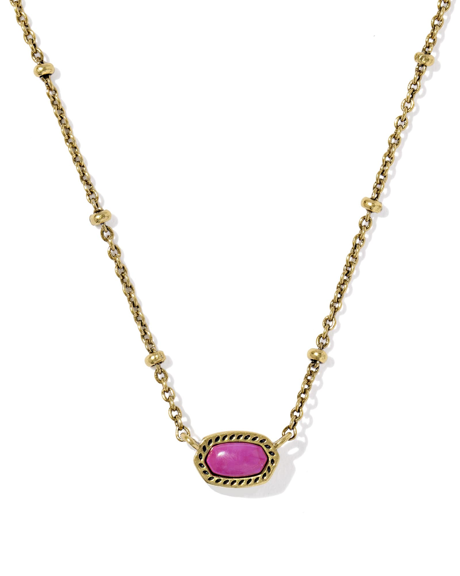 Mini Elisa Vintage Gold Satellite Necklace in Dark Fushia Va