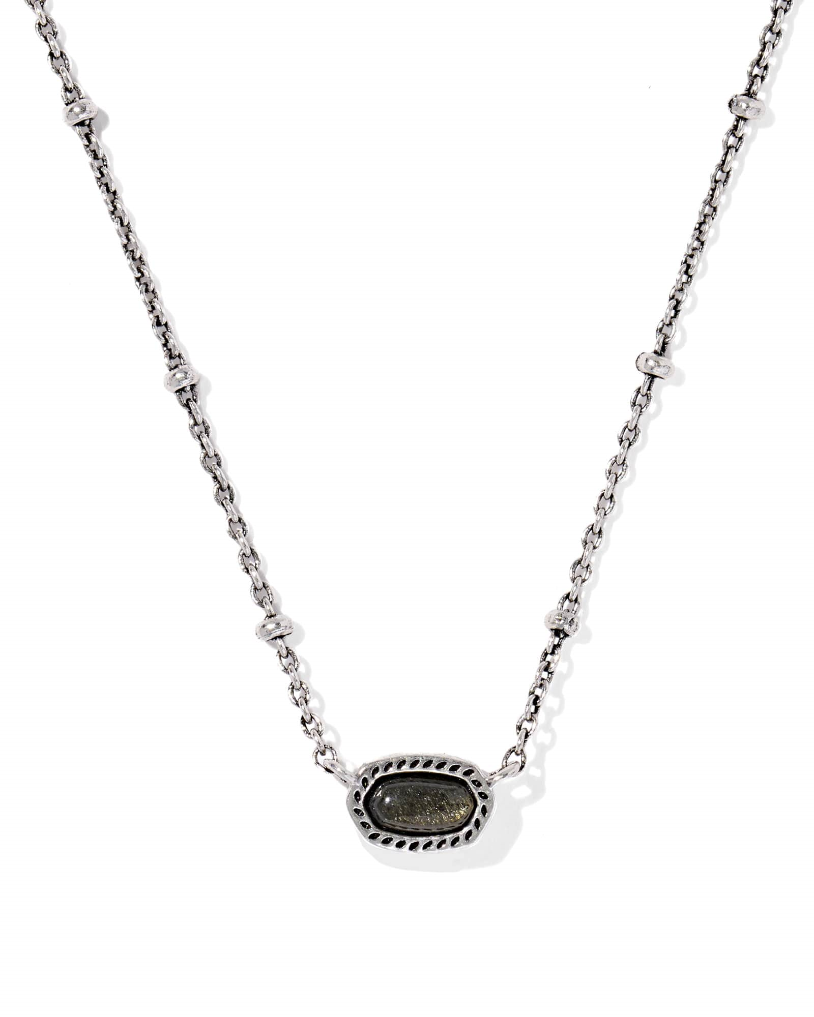 Mini Elisa Vintage Silver Satellite Necklace in Obsidian by