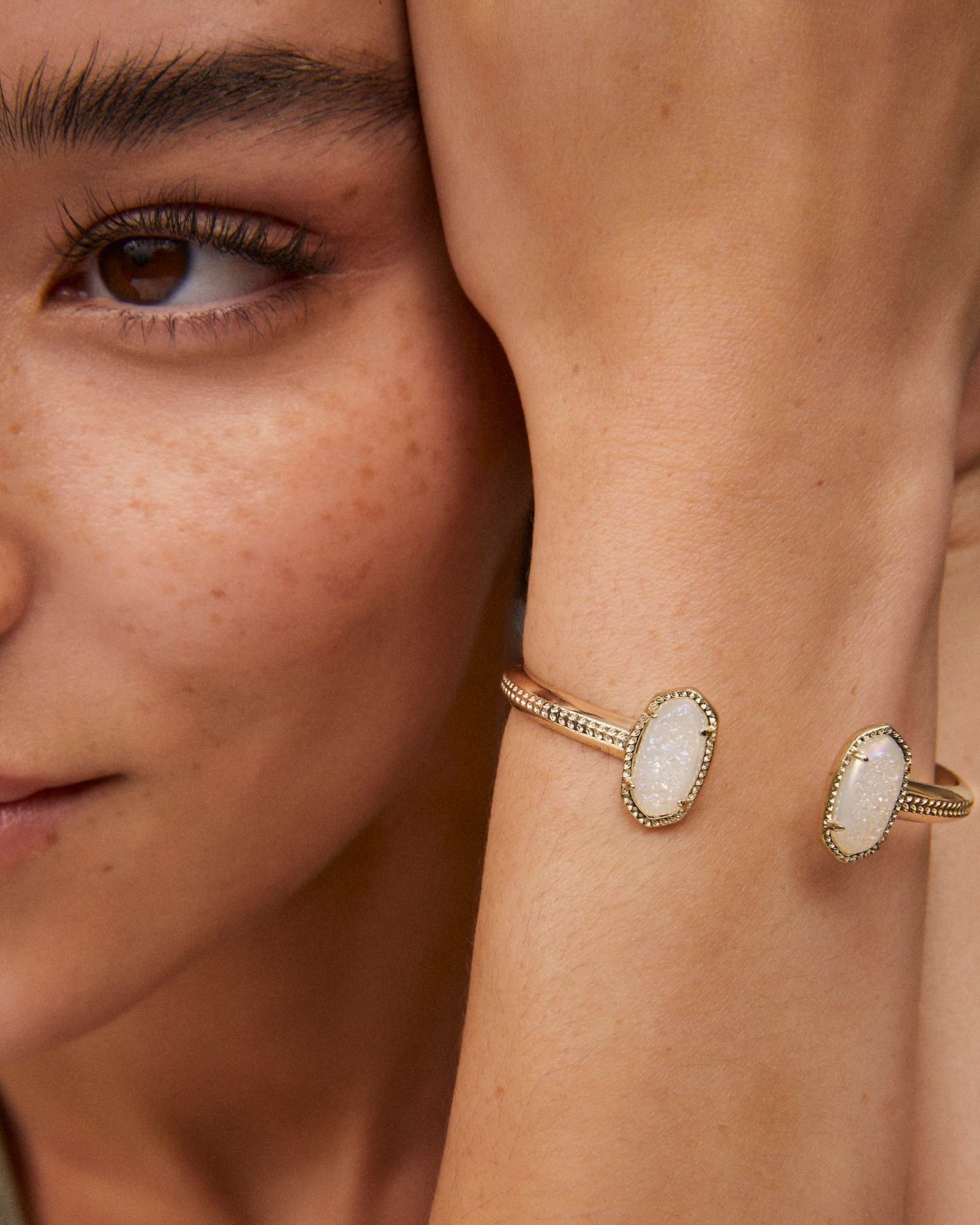 Elton Gold Cuff Bracelet in Iridescent Drusy by Kendra Scott