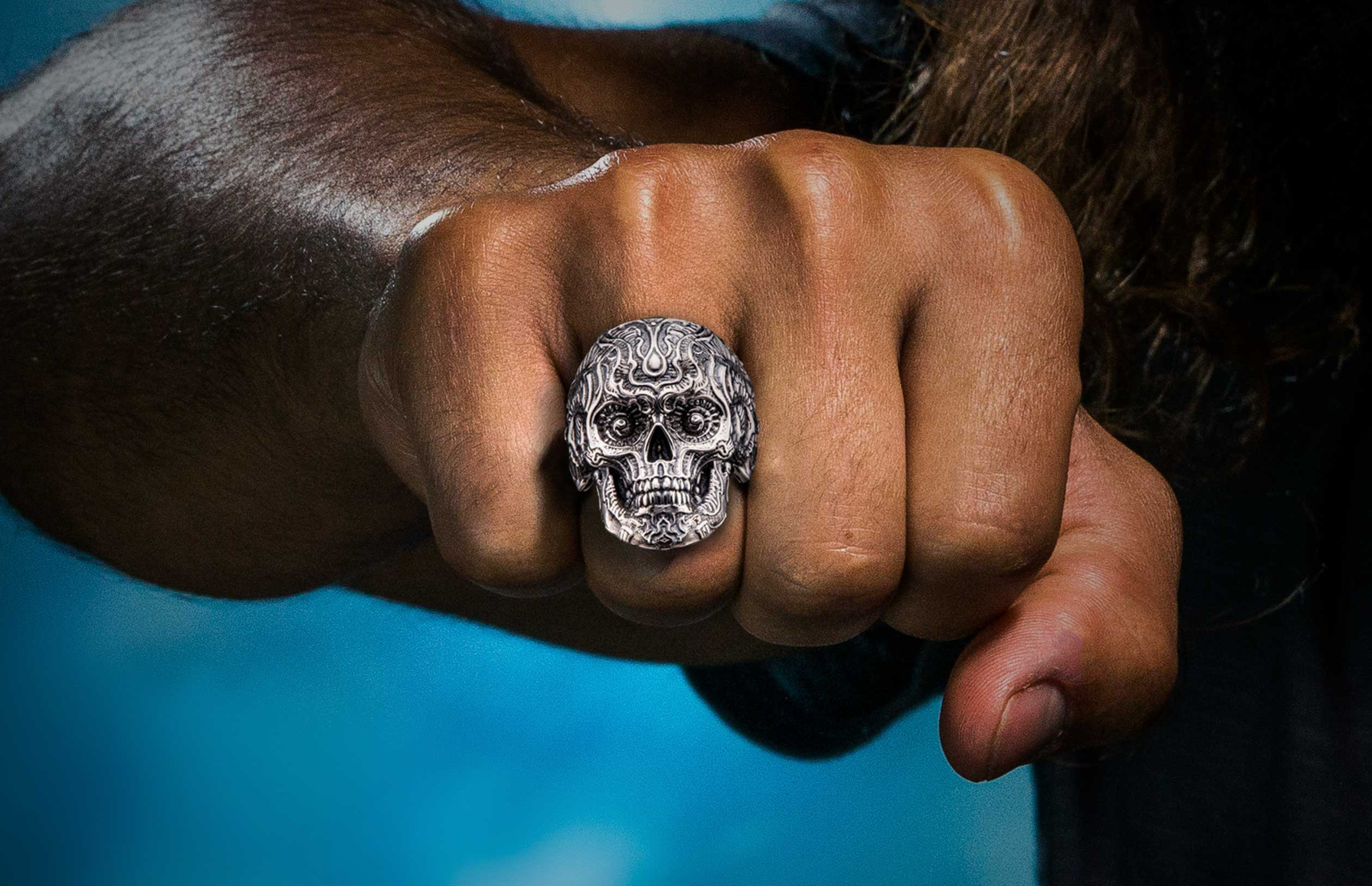 Large Sugar Skull Ring CALAVERA Exquisitely sculpted in