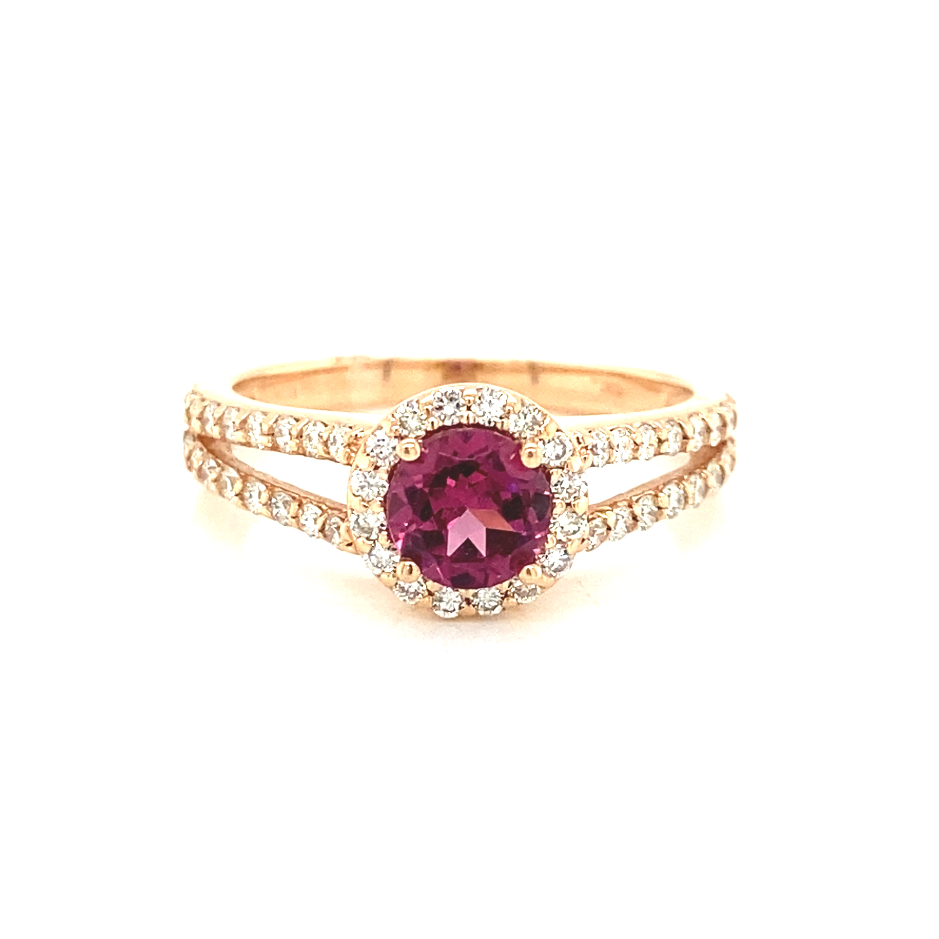 14K Rose Gold Rhodolite Garnet and Diamond Ring