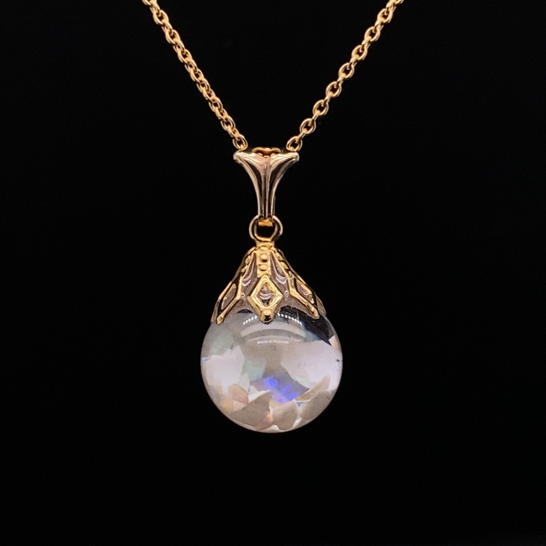 14K Yellow Gold Floating Opal Pendant