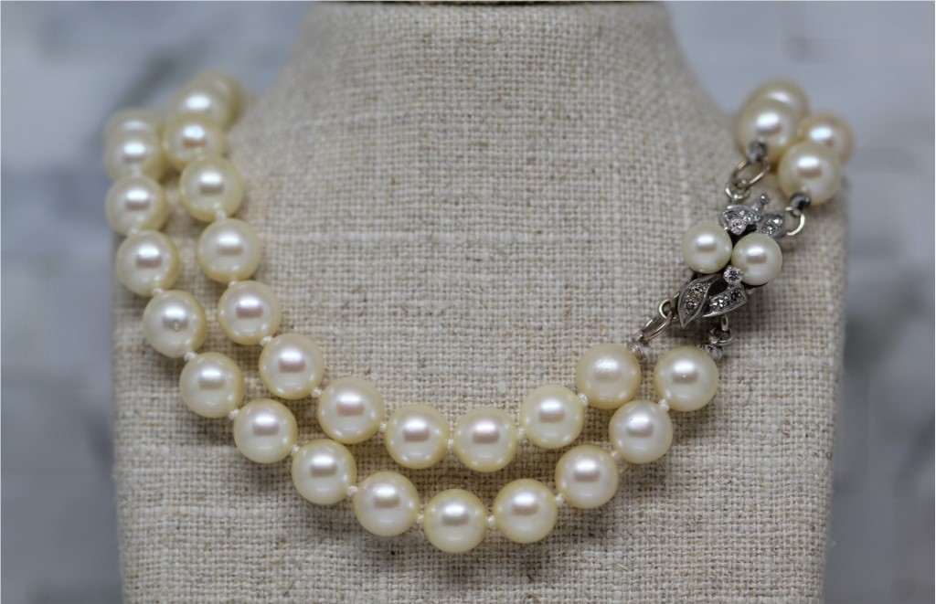 Double Strand Natural White Pearl Beads Necklace – 7-8mm, 18-19″ Choker Style, Handmade, Nickel-Free