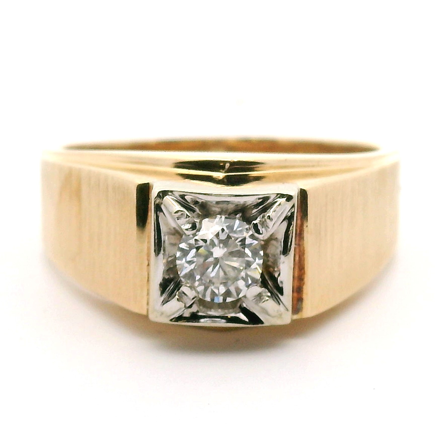 14K Two Tone Men's Solitaire Ring