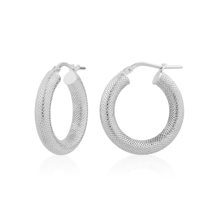 S TEXTURED HOOP 15MM/2.5 100452 SS - Silver Earrings | Jeff Dennis