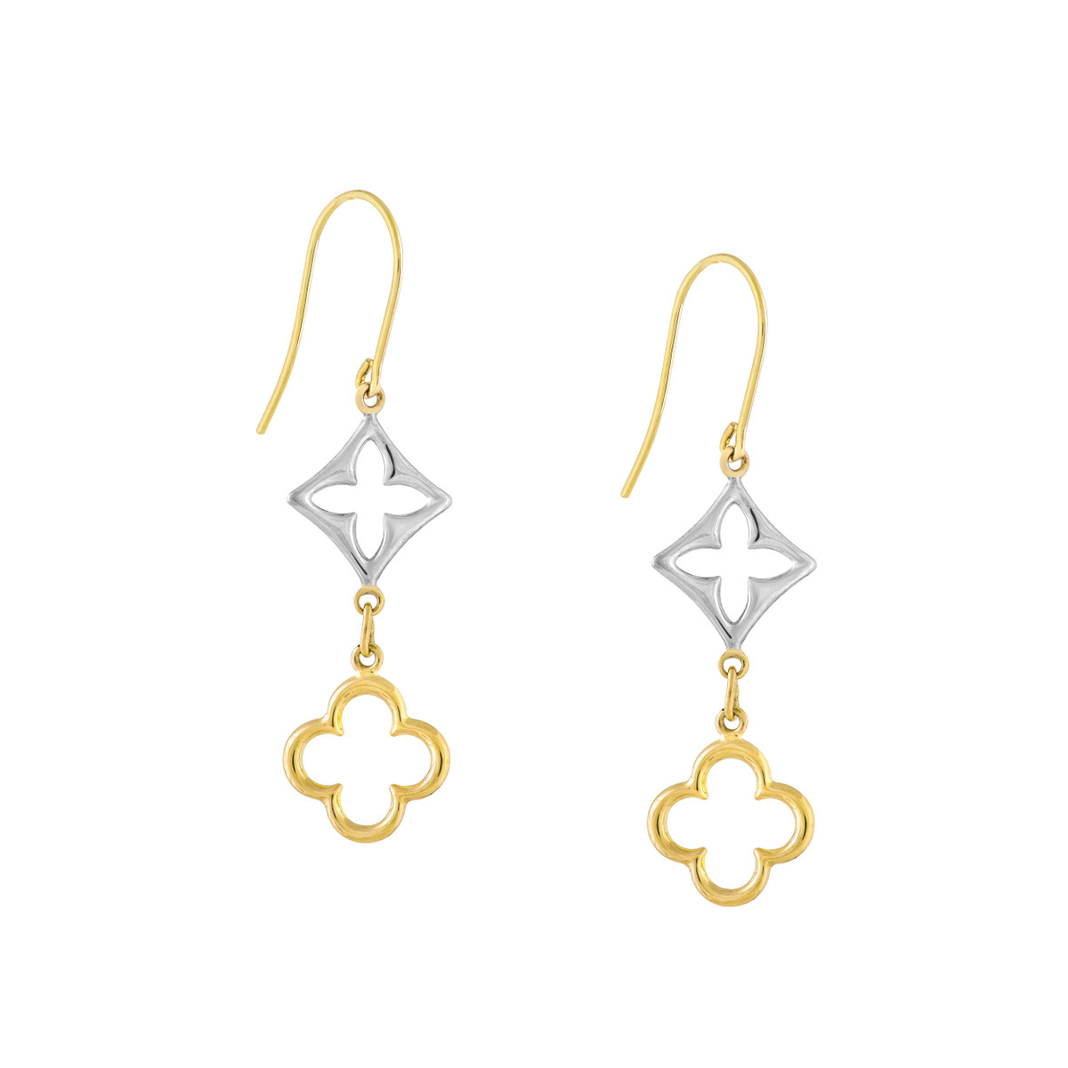 Ladies Yellow & White 14 Karat Clover Drop Earrings | Jeff Dennis