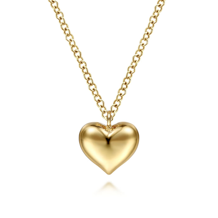Yellow 14 Karat Puff Heart Pendant Length 17.5 435-00460 | Jeff