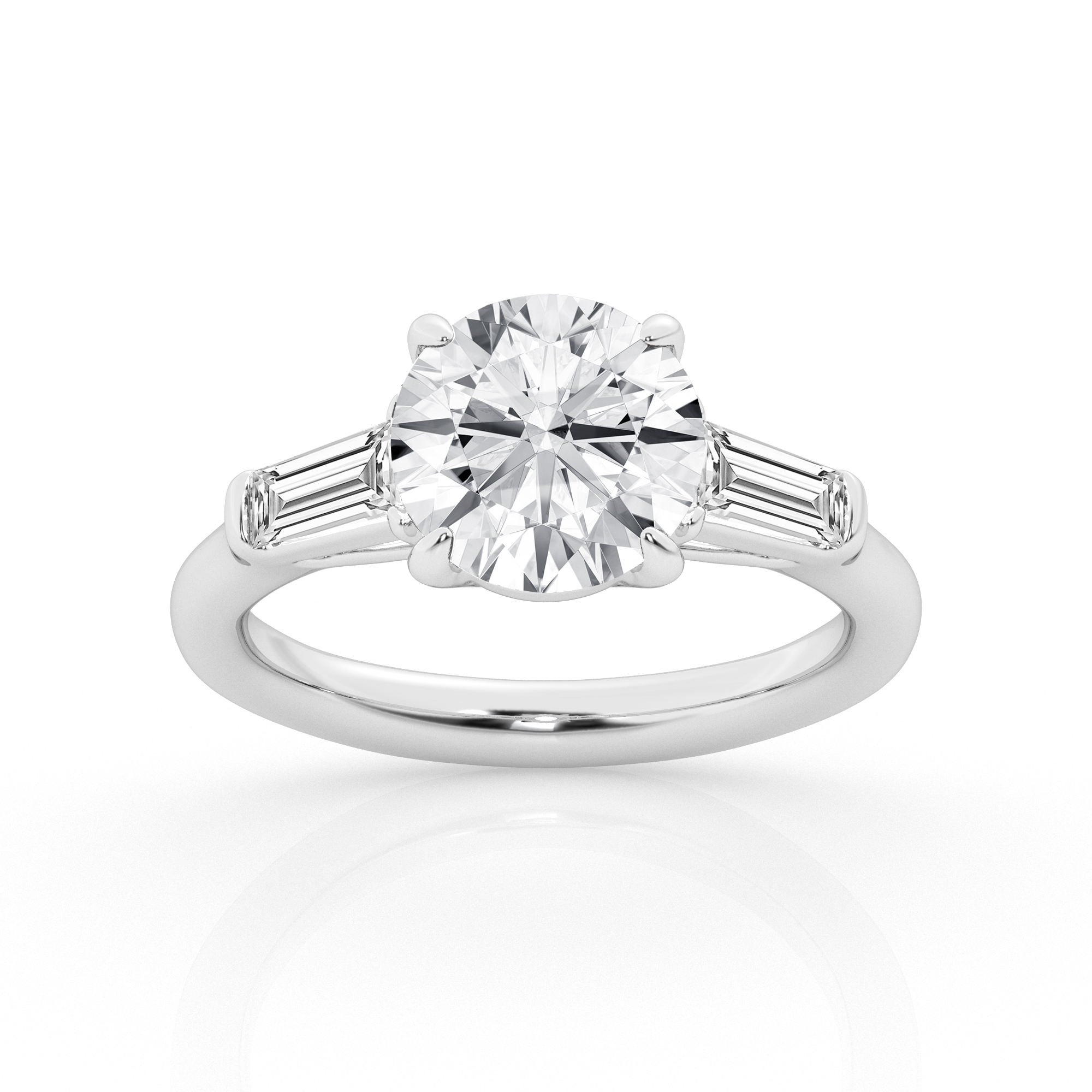 Round Brilliant Cut Three Stone Diamond Ring in White Gold