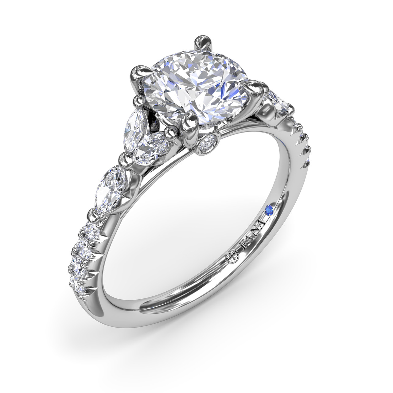 White Gold .57CT Marquise and Round Diamond Prong Set Cathed