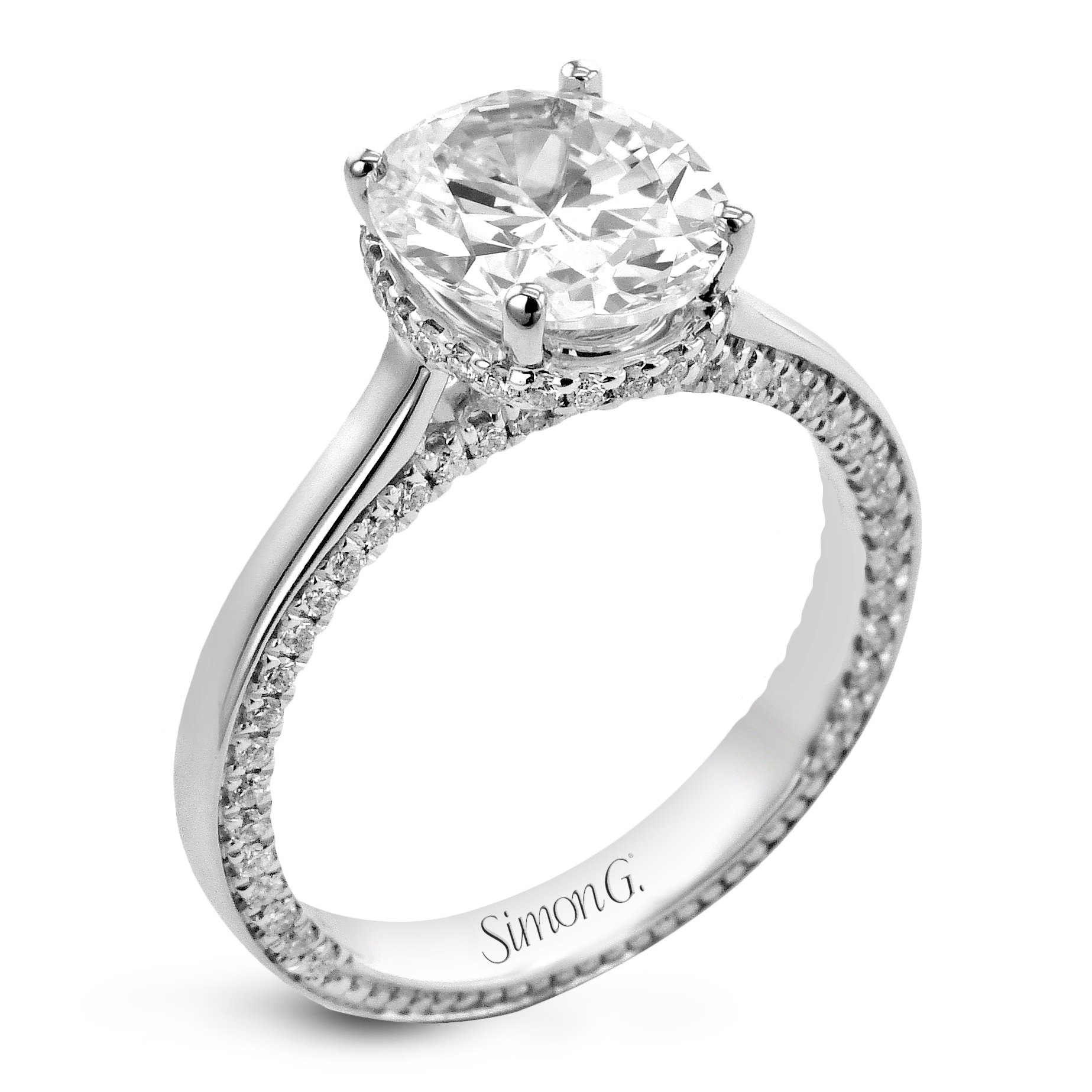 Mann Made Oval Cut Diamond in Side Profile Pave Mined Diamon
