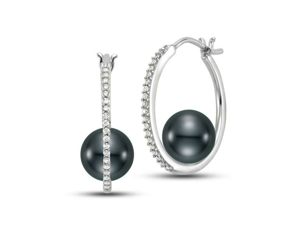 Tahitian Pearl and Diamond Earrings in White Gold