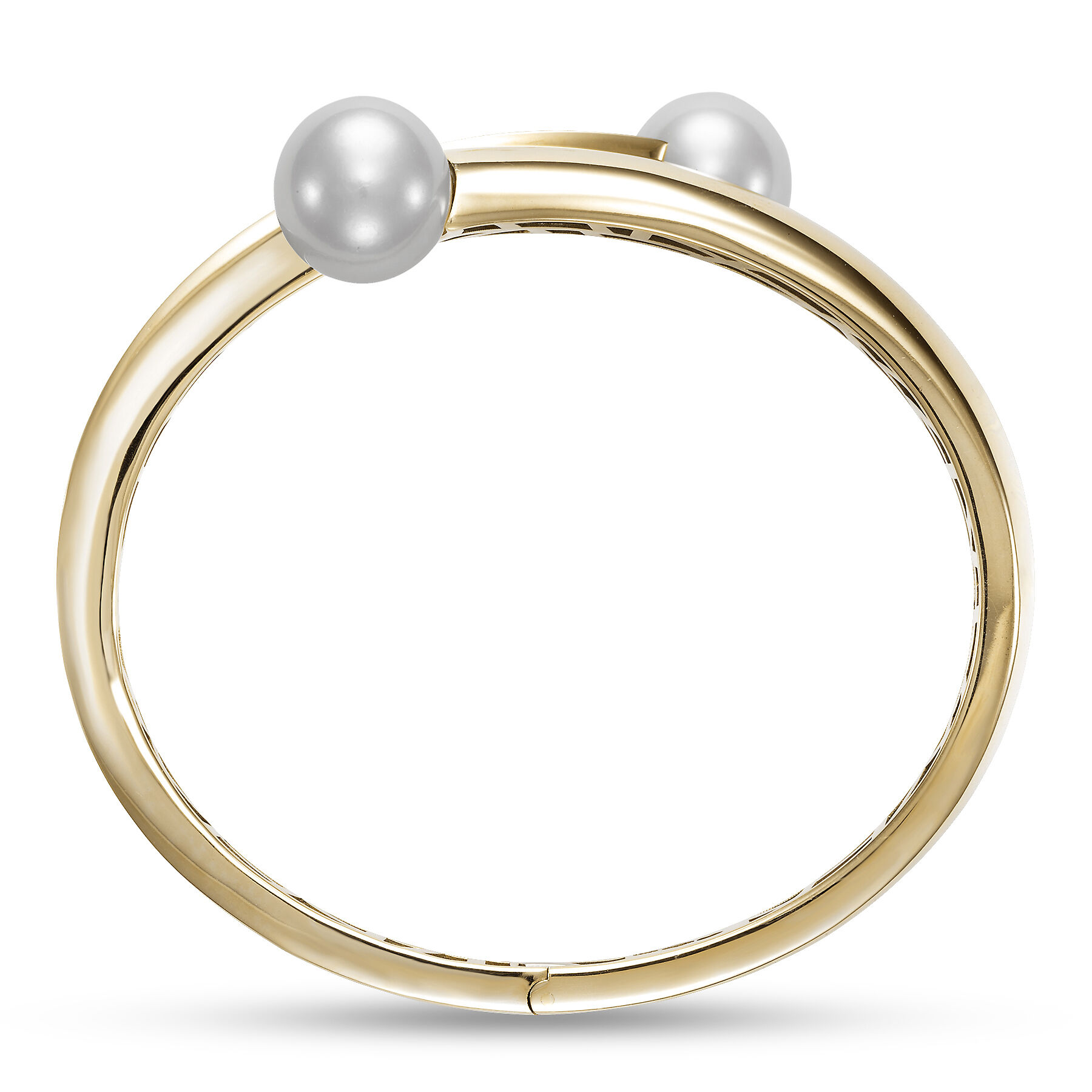 Two-Pearl Bypass Yellow Gold Hinged Bangle Bracelet | Jeffrey Mann 
