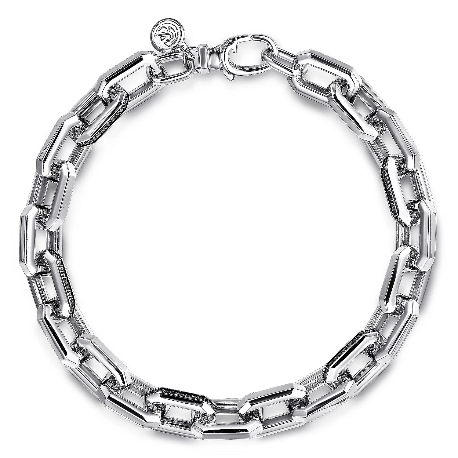 Men's Sterling Silver Black Spinal Octagonal Cable Link Bracelet
