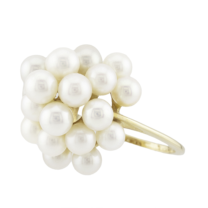 Estate 14K Yellow Gold Birks Cluster Pearl Ring John Anthony