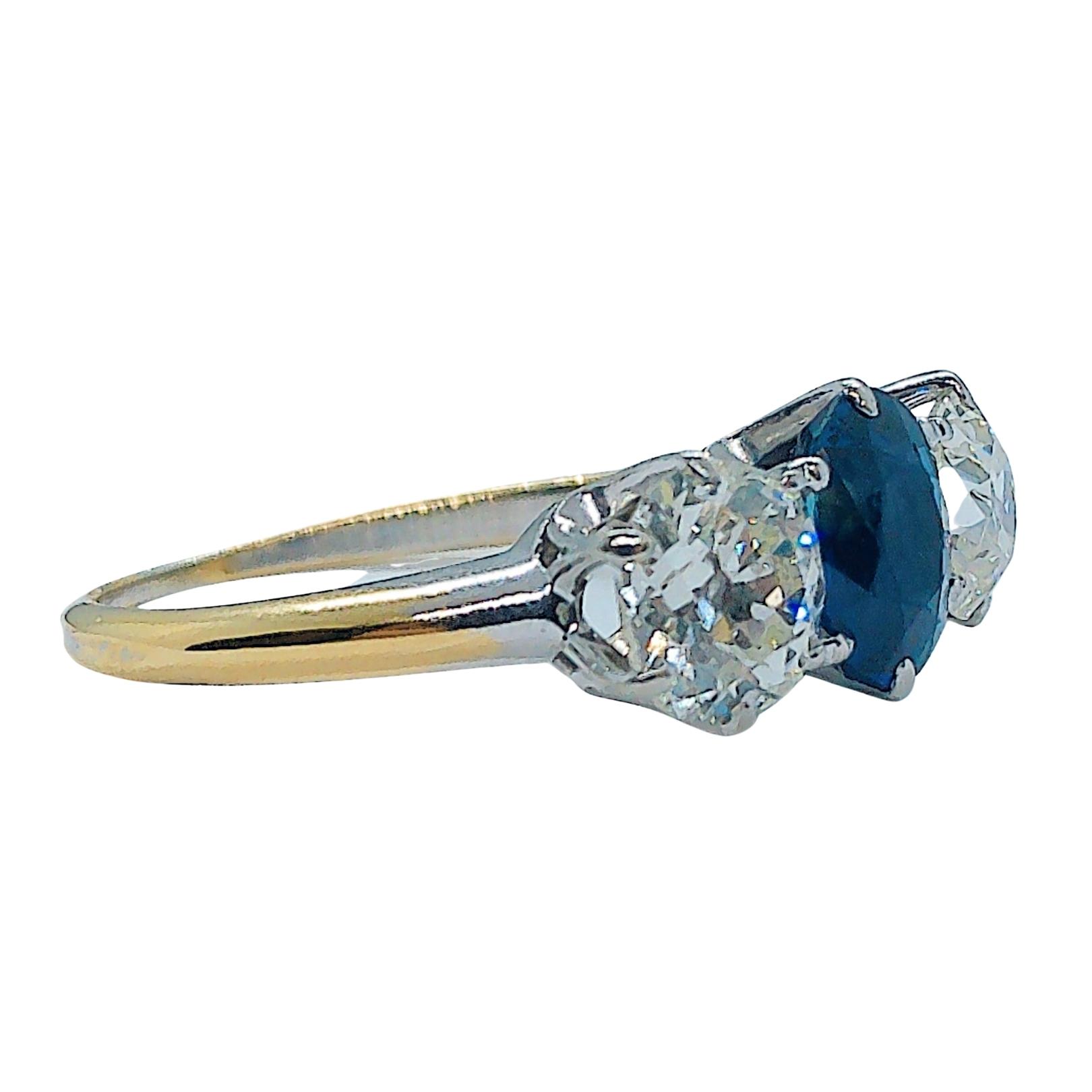 Vintage Sapphire and Diamond Three Stone Ring 001-231-00390