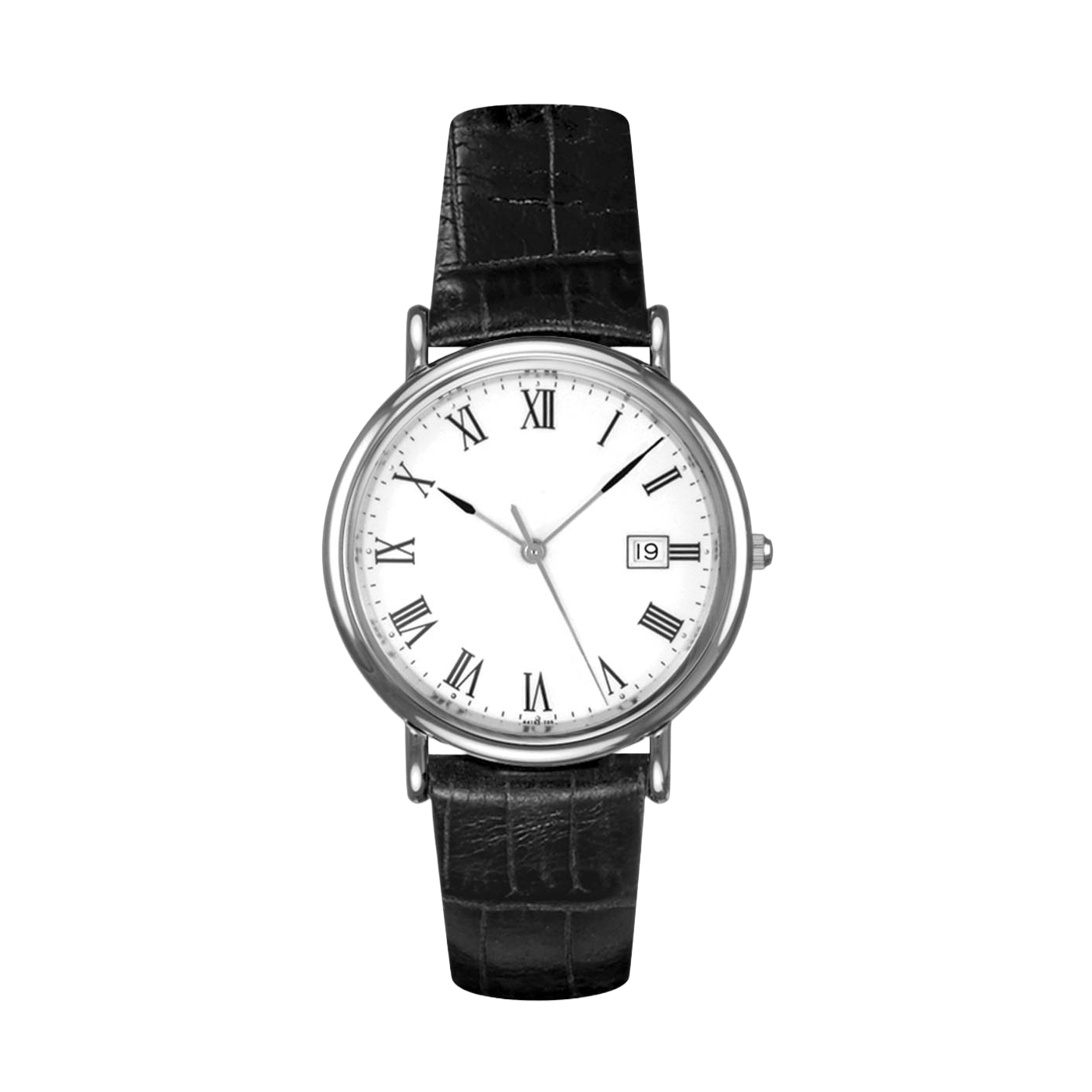 Bruno 3301 Quartz Watch Silver Tone White Dial Roman Numerals Black Leather Band Amazon.com: Mens Quartz Watch, Roman Numeral Business Casual  main image 3