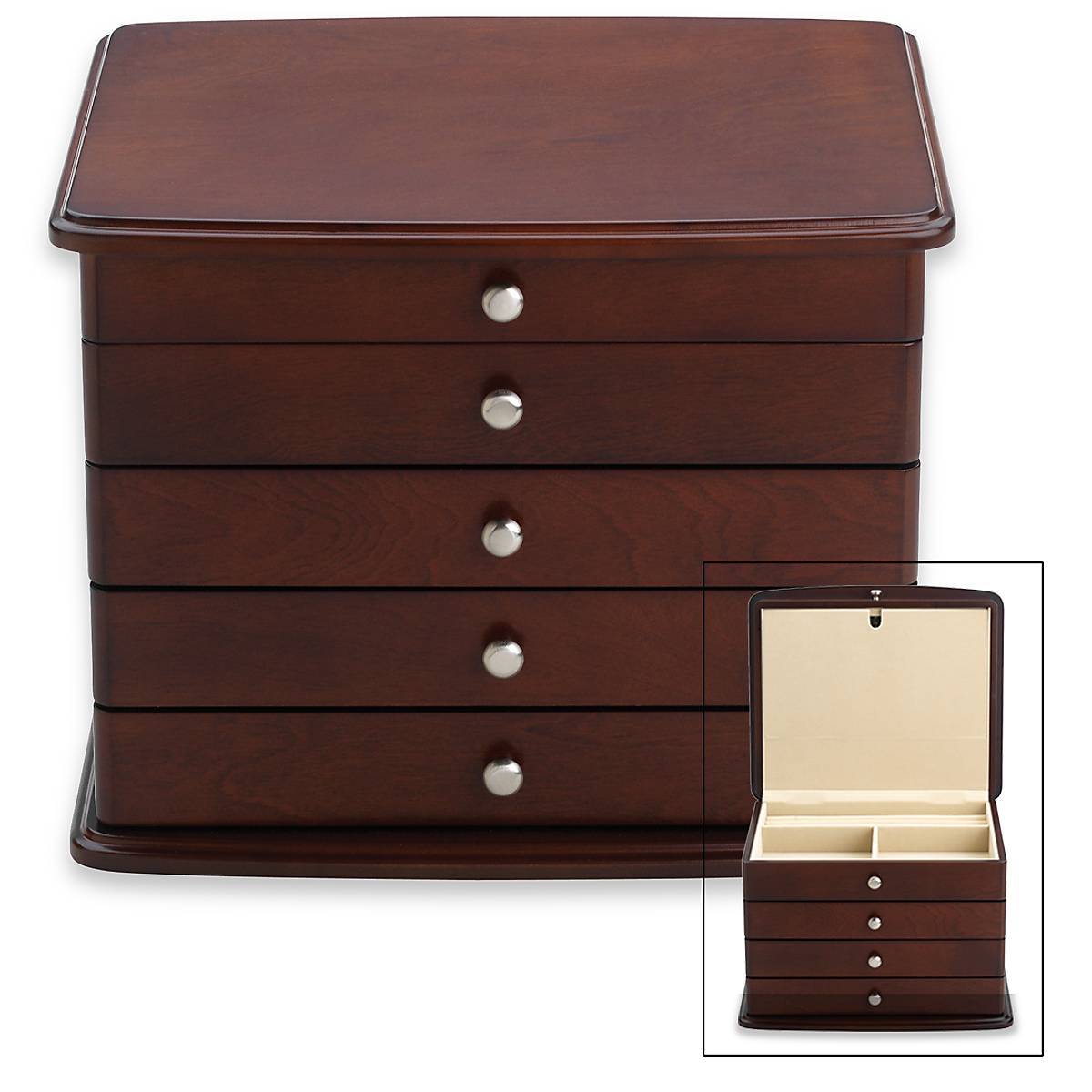 Reed & Barton Dark Mahogany Finish Jewelry Box with Three