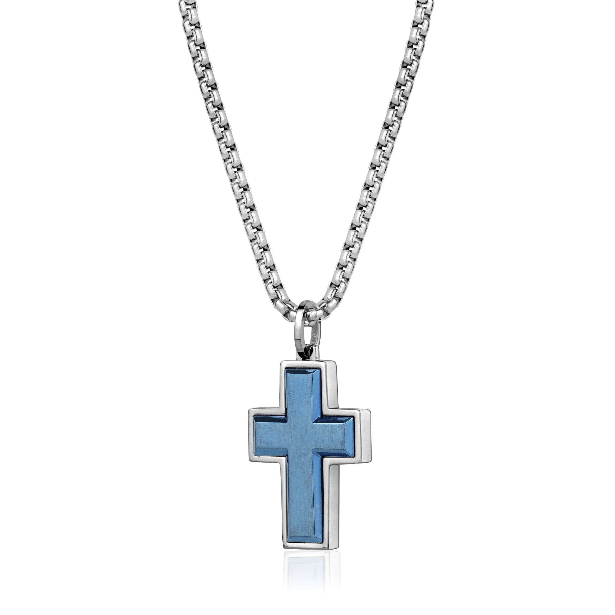 Stainless Steel Blue IP Cross Necklace 001-346-00634