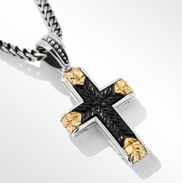 Sterling Silver & 18K Yellow Gold Onyx Cross Pendant By Kons