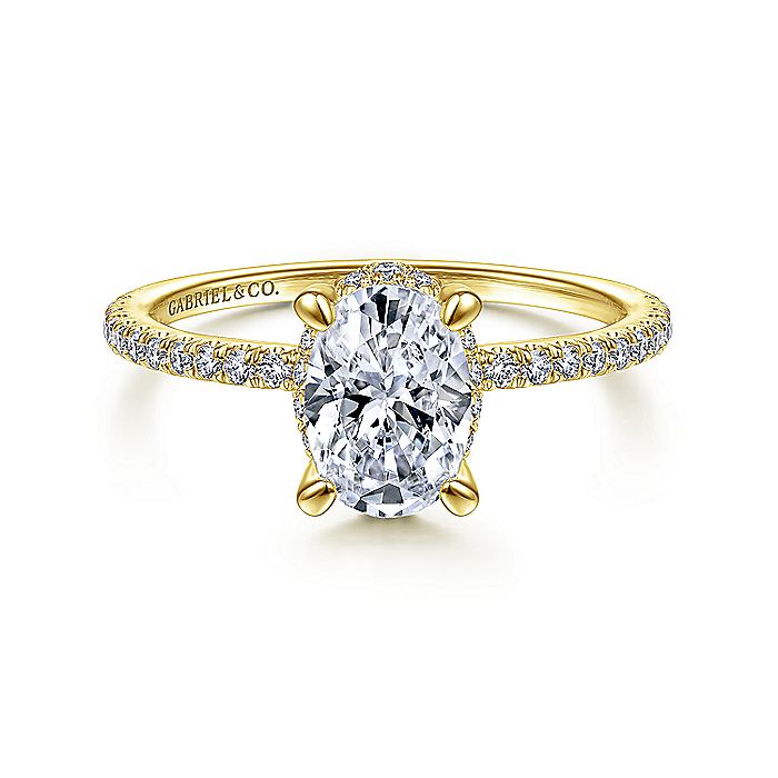 14K Yellow Gold Hidden Halo Oval Diamond Engagement Ring