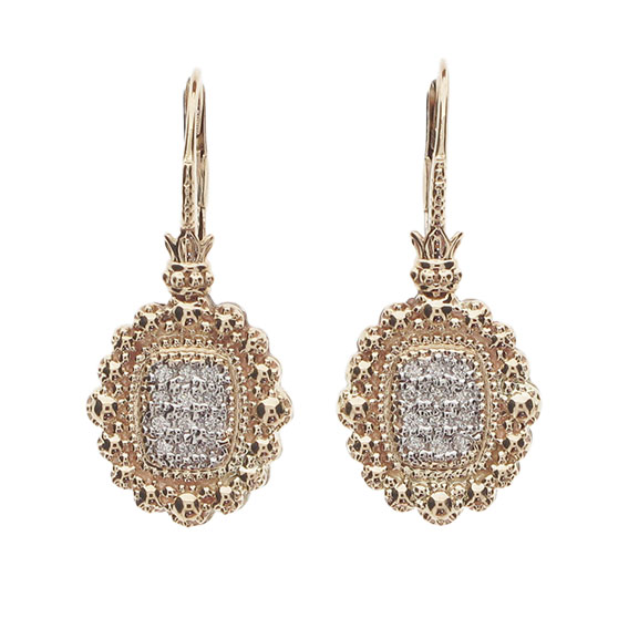 14K Yellow Gold Sterling Silver Diamond Drop Earrings