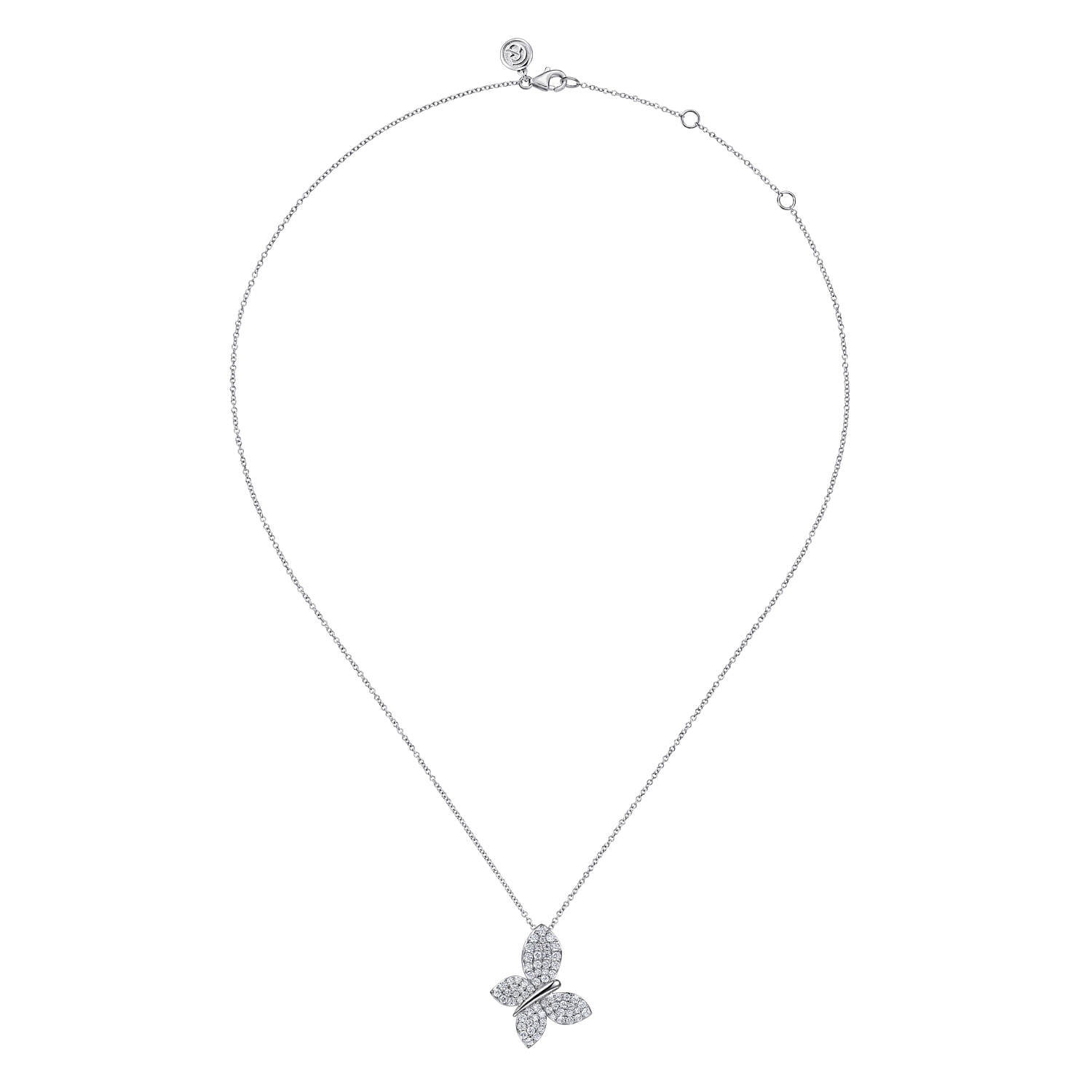 Exquisite 14k Gold Butterfly Necklace with Lab-Grown Gemstone 14k white gold and moissanite butterfly bar necklace. main image 1