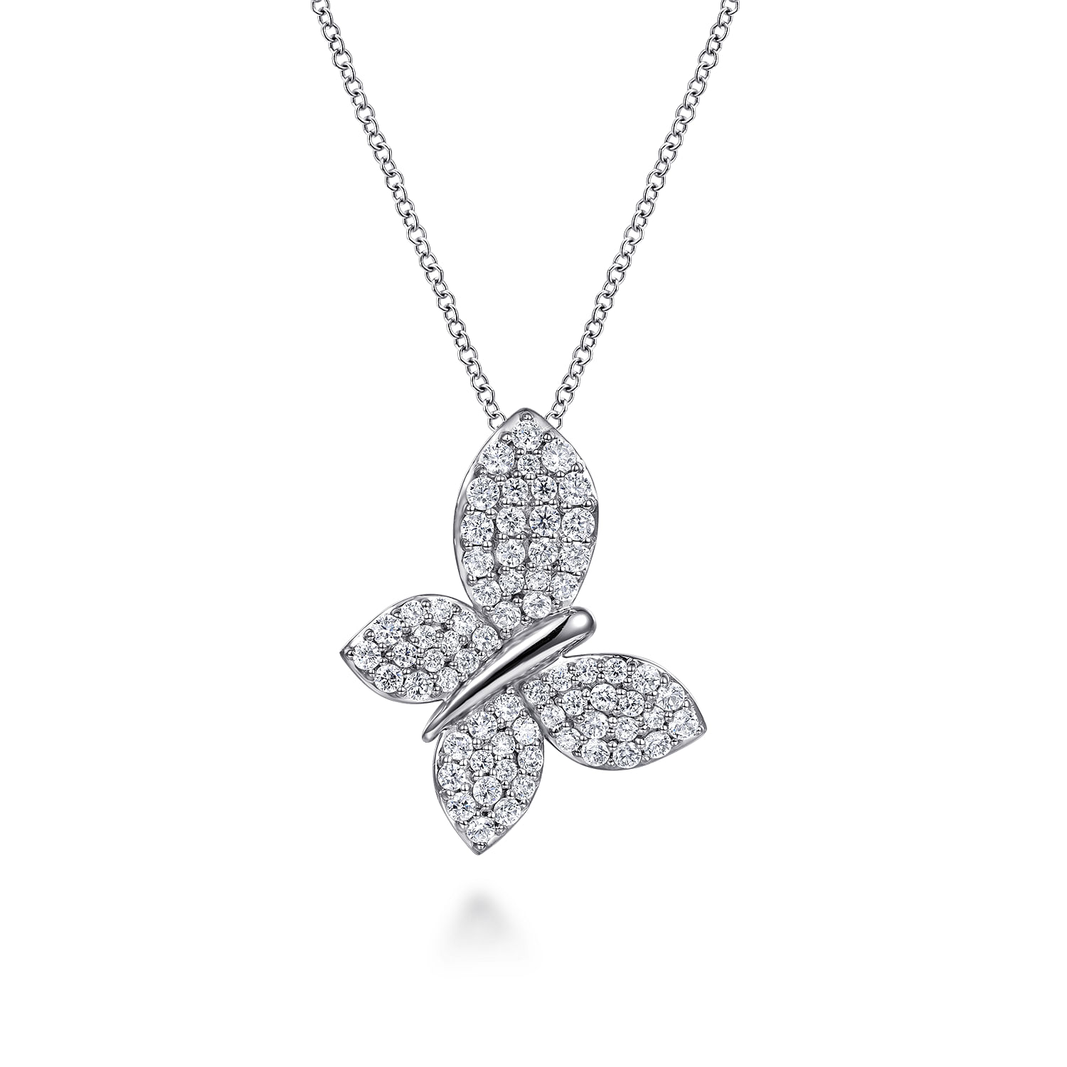 14K White Gold Butterfly Diamond Necklace
