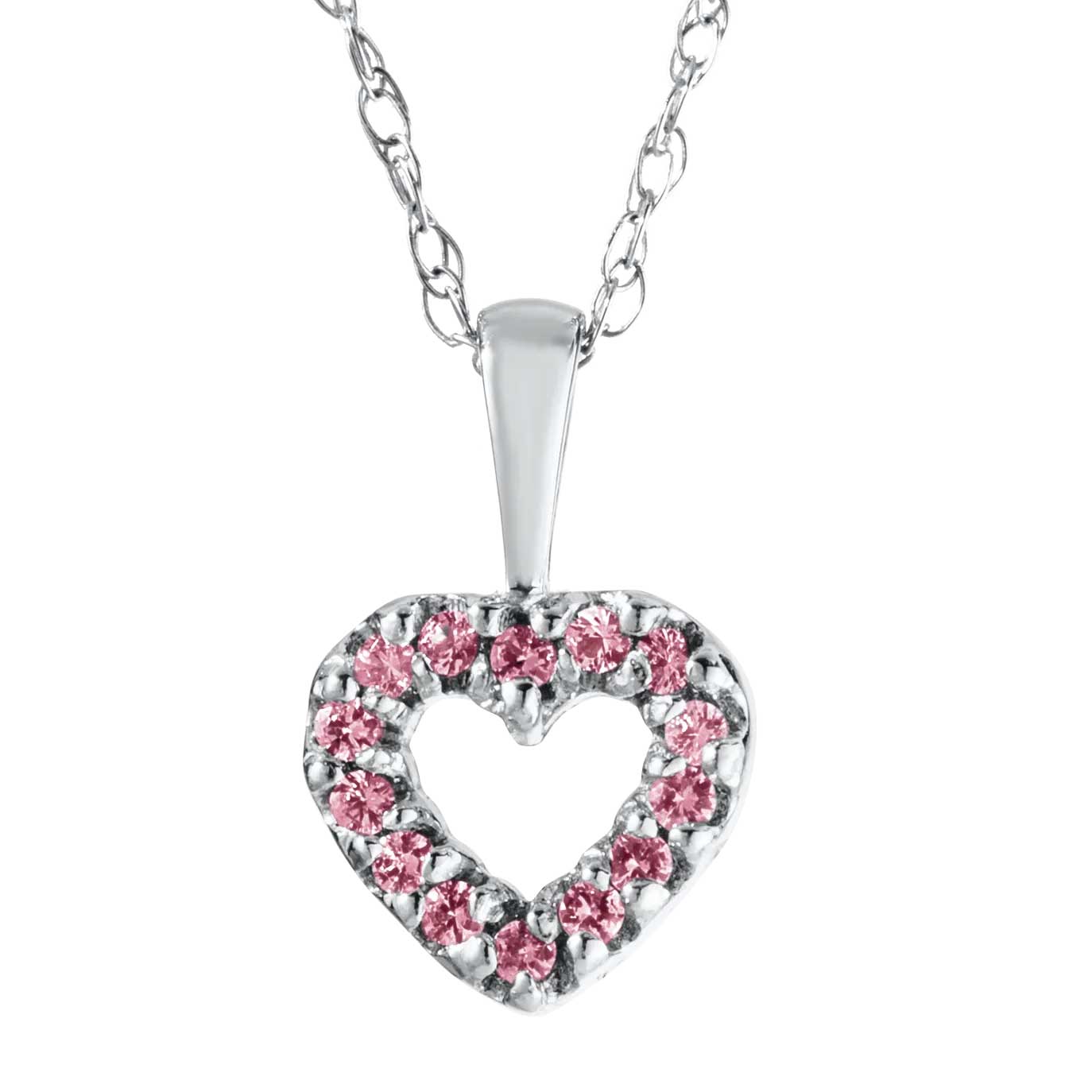 Children's 14K White Gold Open Heart Sapphire Pink
