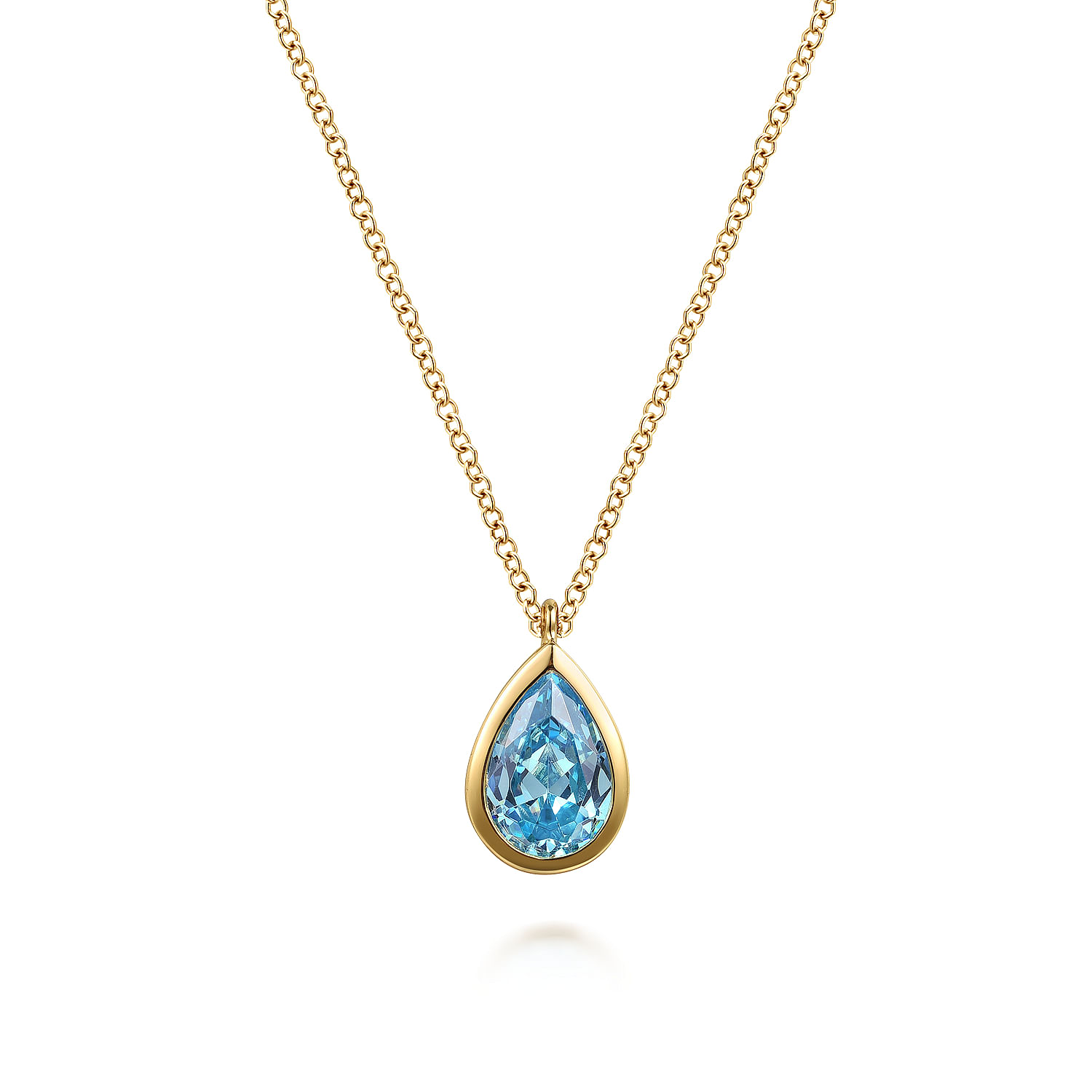 14K Yellow Gold Teardrop Blue Topaz Pendant Necklace | Koerbers 