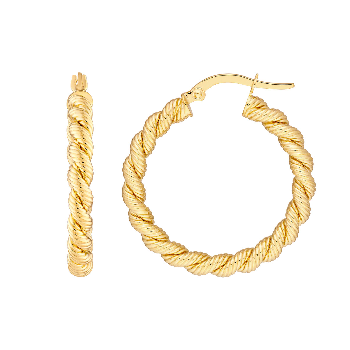 14K Yellow Gold Twisted Rope Hoop Earrings 001-425-09976
